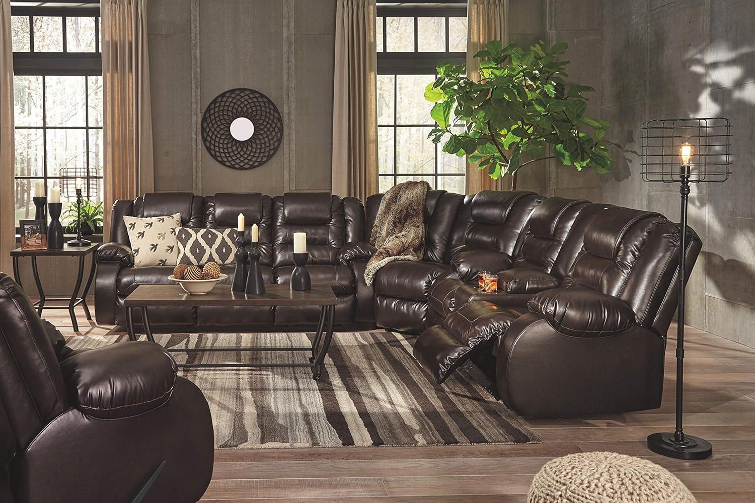 Vacherie Chocolate Faux Leather Reclining Sofa with Cup Holder