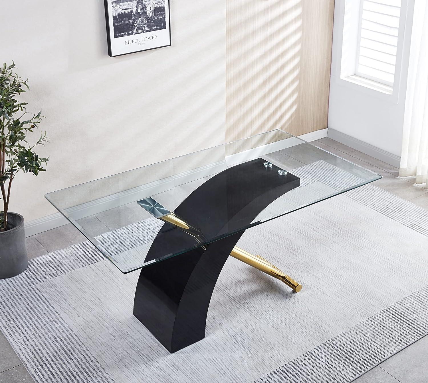 Stylish Dining Room Table, Luxury Glass Top Dining Table