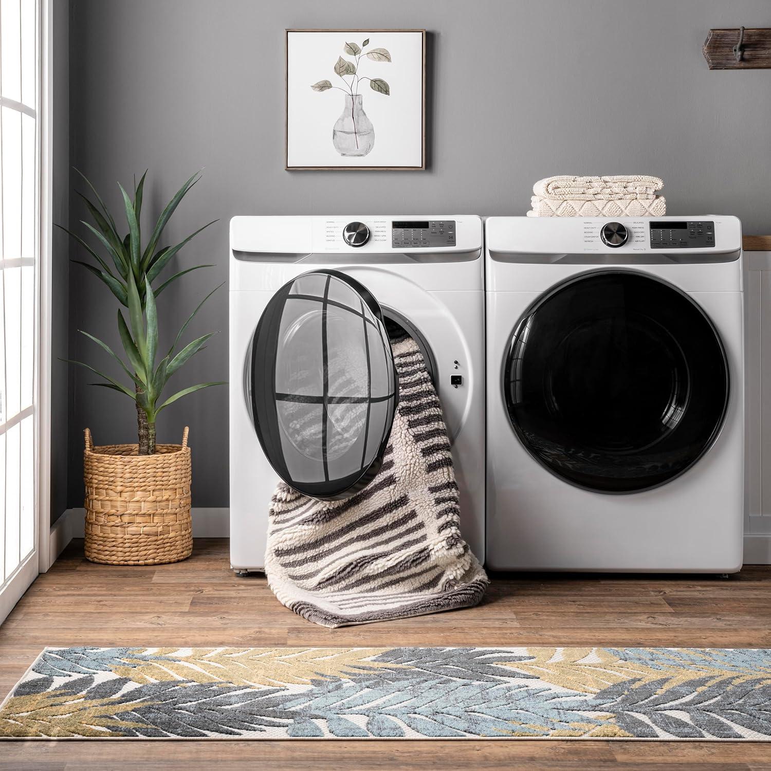 Nuloom Tayshia Striped 6x9 Machine Washable Wool Indoor Area Rug for Living Room Bedroom Dining Room Kitchen, Ivory