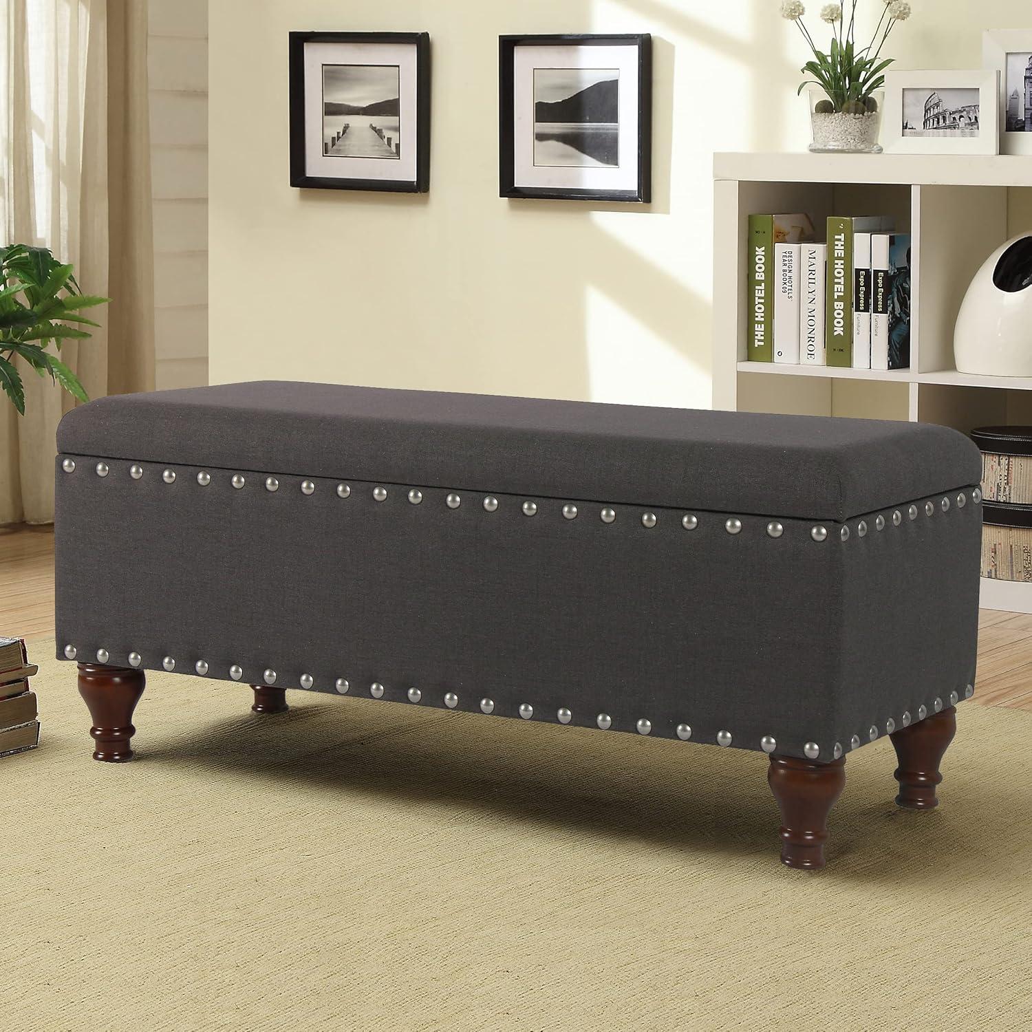 Large Rectangle Storage Bench with Nailhead Trim - HomePop