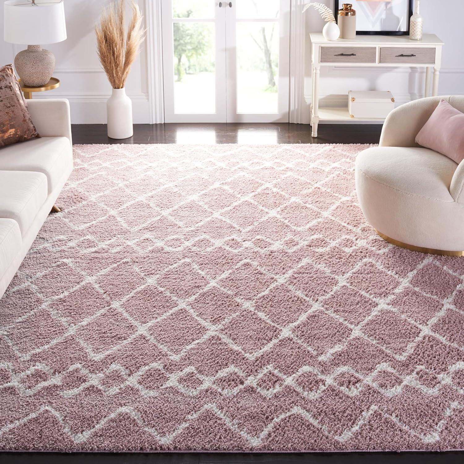 SAFAVIEH Berber Shag Feride Geometric Area Rug, Light Rose/Ivory, 8' x 10'