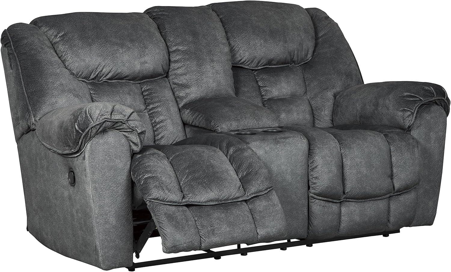 Gray Fabric Manual Reclining Loveseat with Storage and Cup Holder