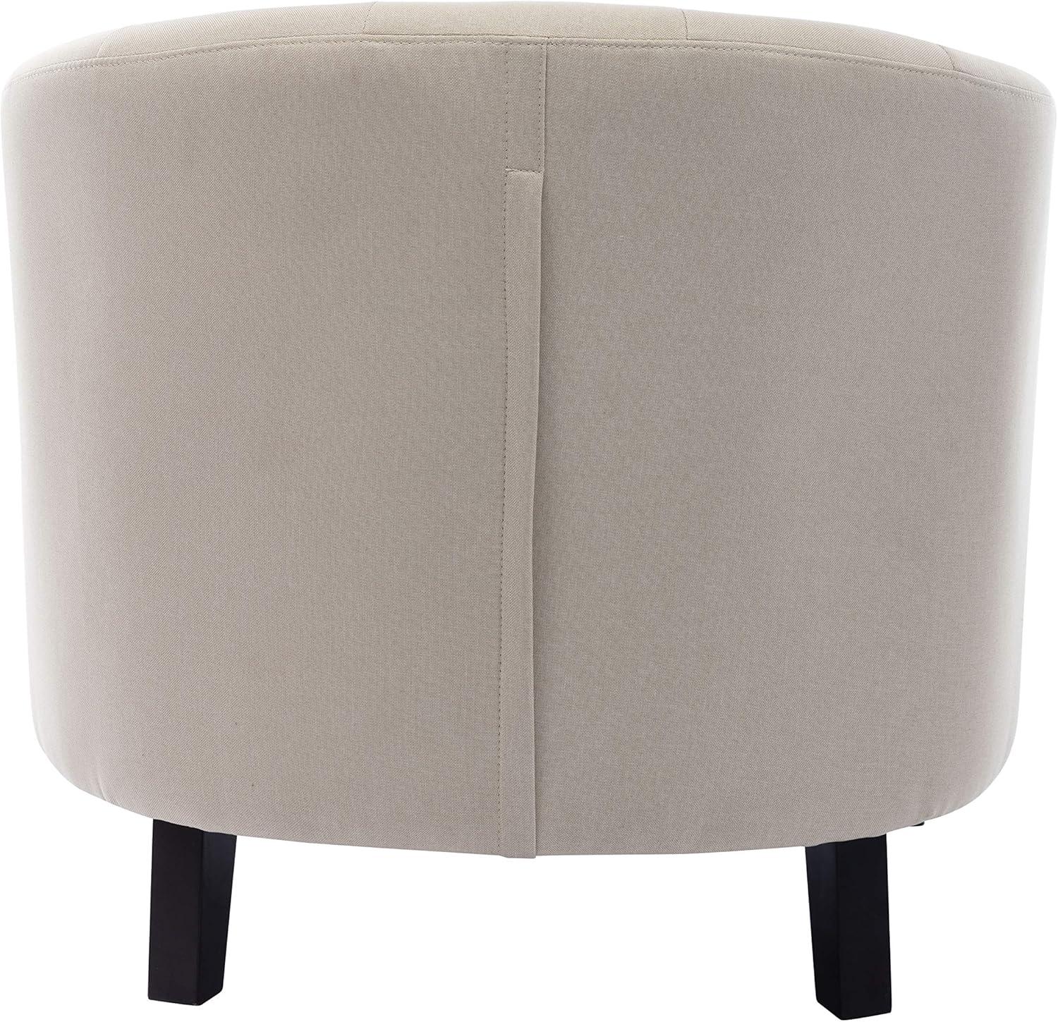 White Linen Tufted Barrel Chair with Wooden Legs