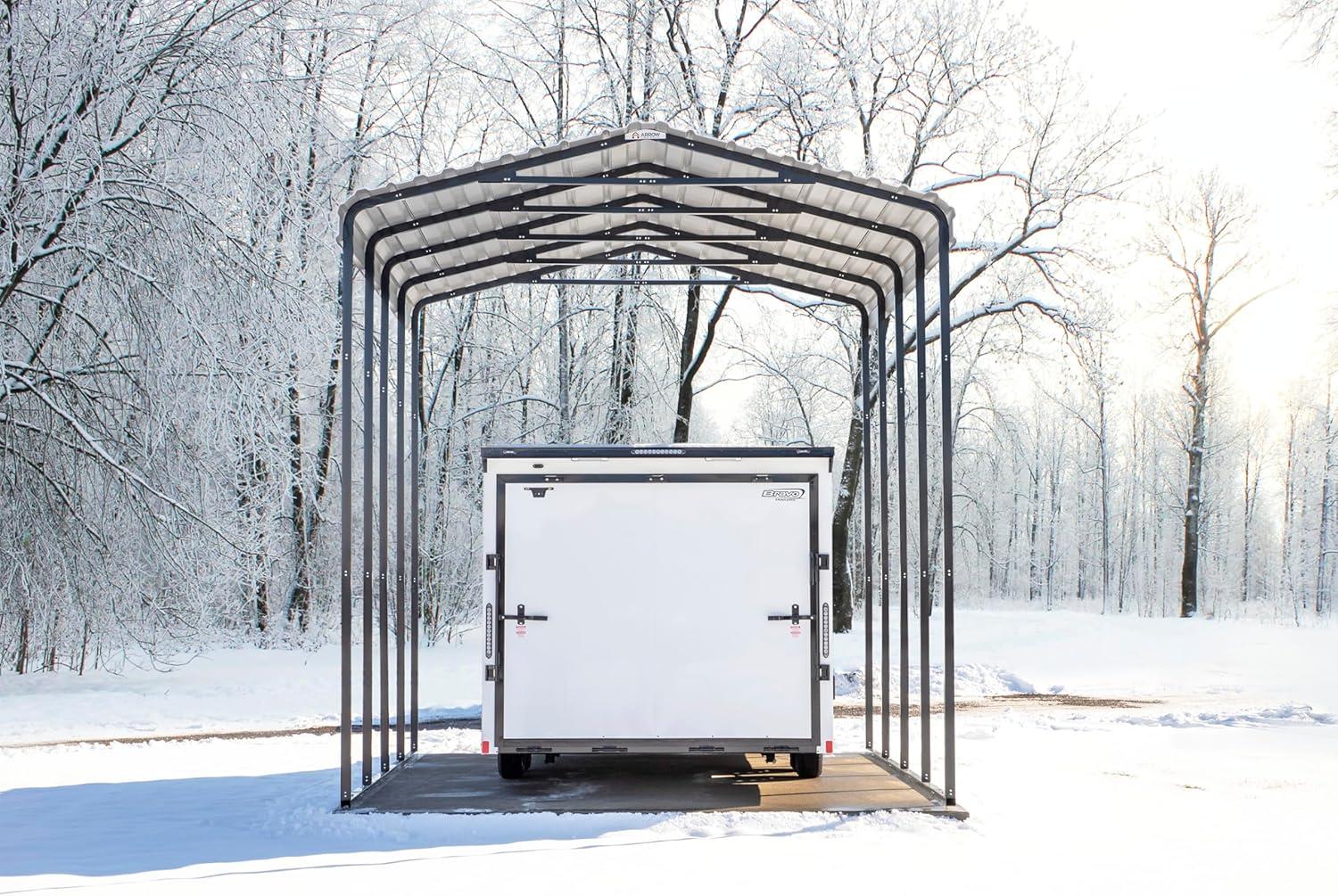 Eggshell Galvanized Steel Peak Carport Kit, 14' x 20' x 14'