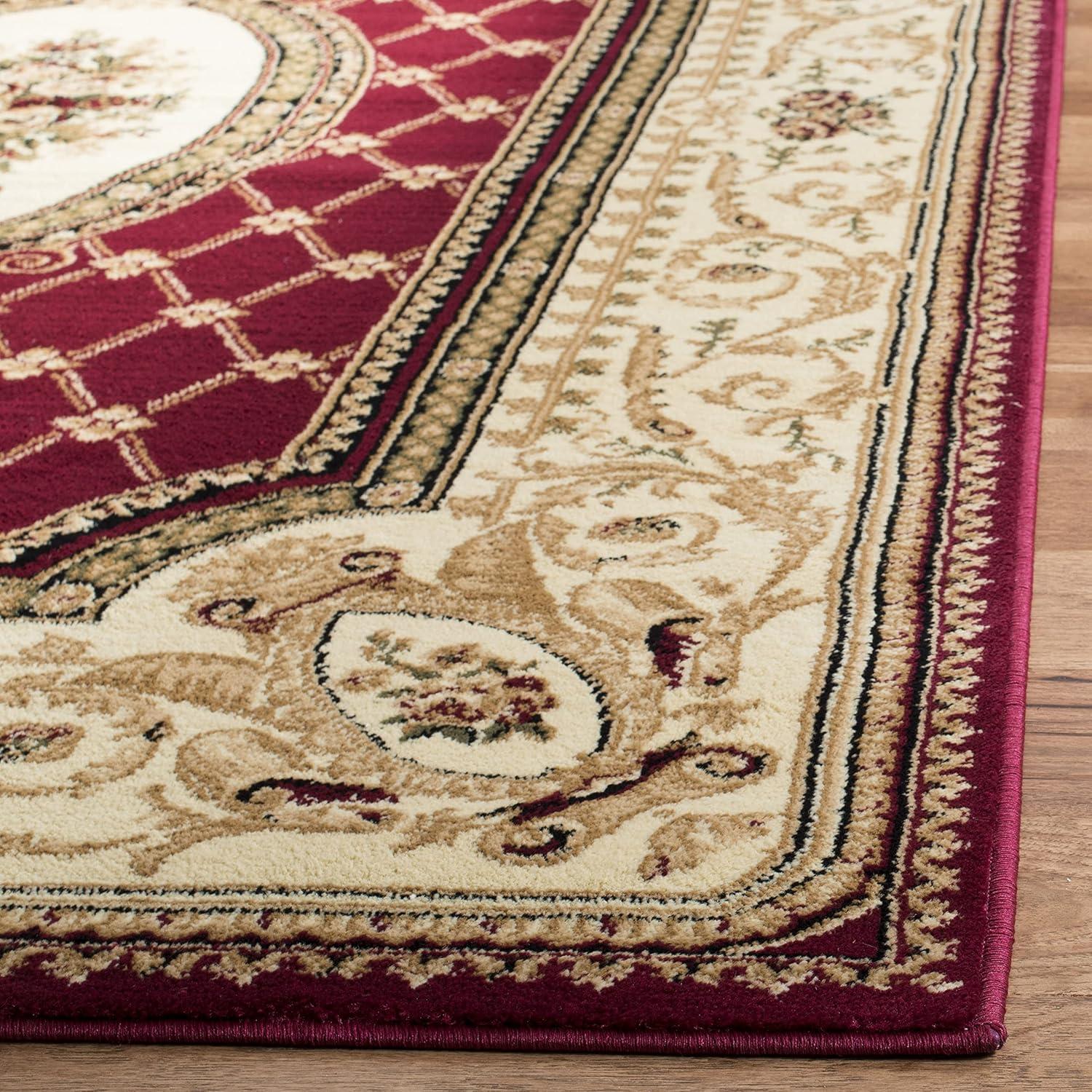 Red and Ivory Medium Pile Synthetic Traditional Area Rug