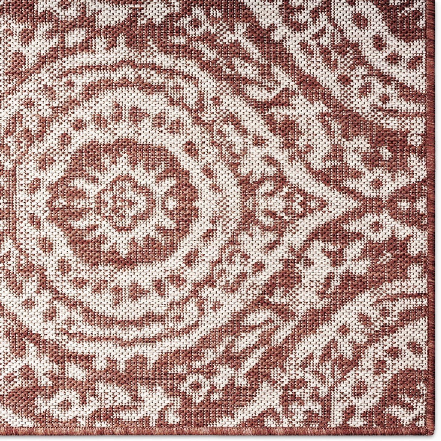 Terracotta & Ivory Moroccan Damask 8' x 10' Synthetic Outdoor Rug