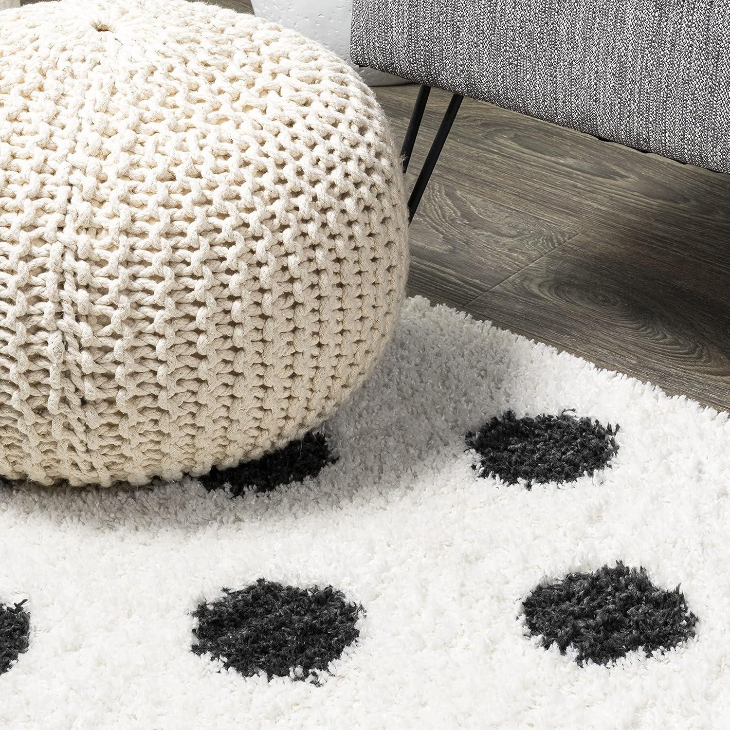 3'x5' Pere Modern Charcoal Dot Shag Area Rug, White/Black - JONATHAN Y