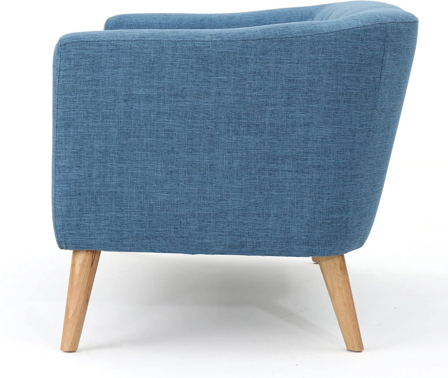 Muted Blue Tufted Fabric Loveseat with Rubberwood Legs