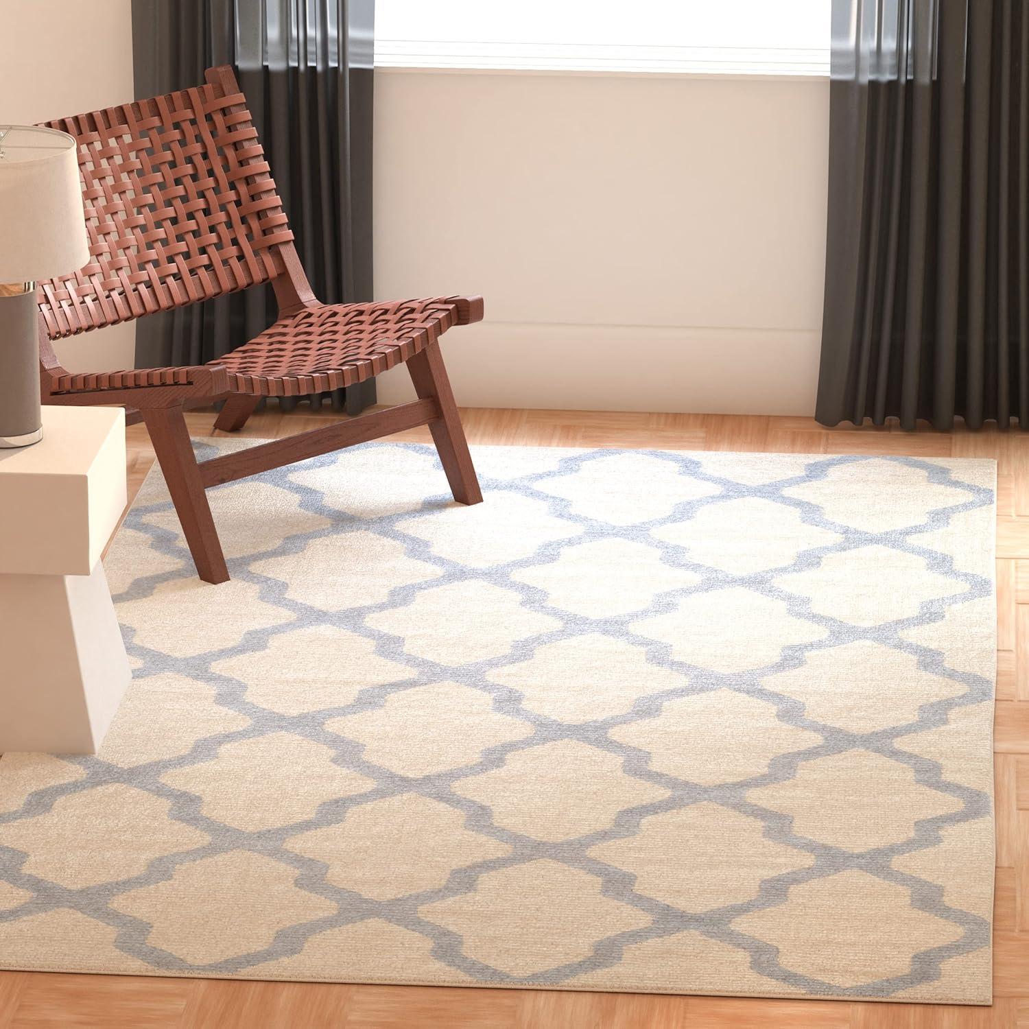 SAFAVIEH Cambridge Liam Geometric Wool Area Rug, Ivory/Light Blue, 6' x 9'