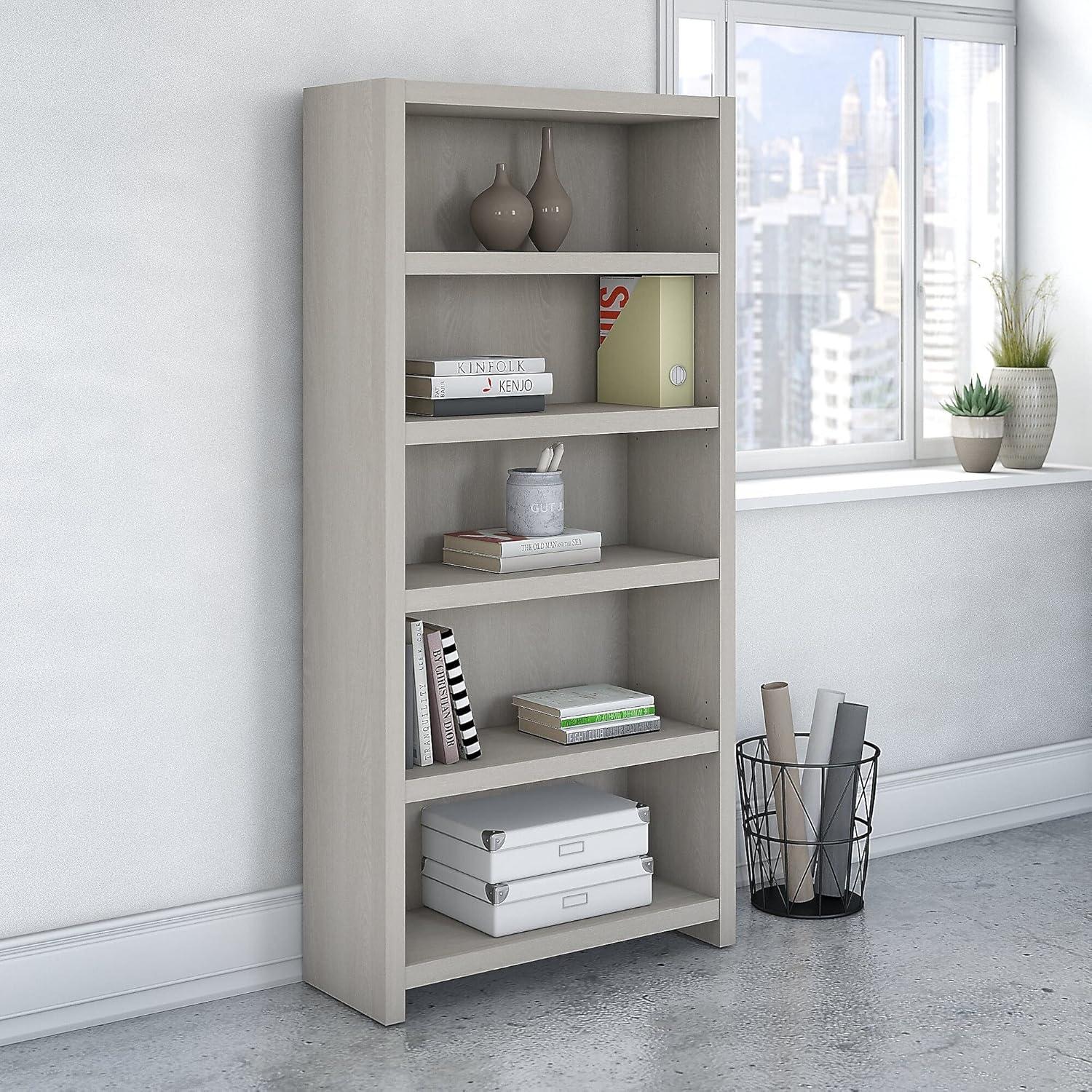 Echo 66" Gray Sand Adjustable Wood Bookcase