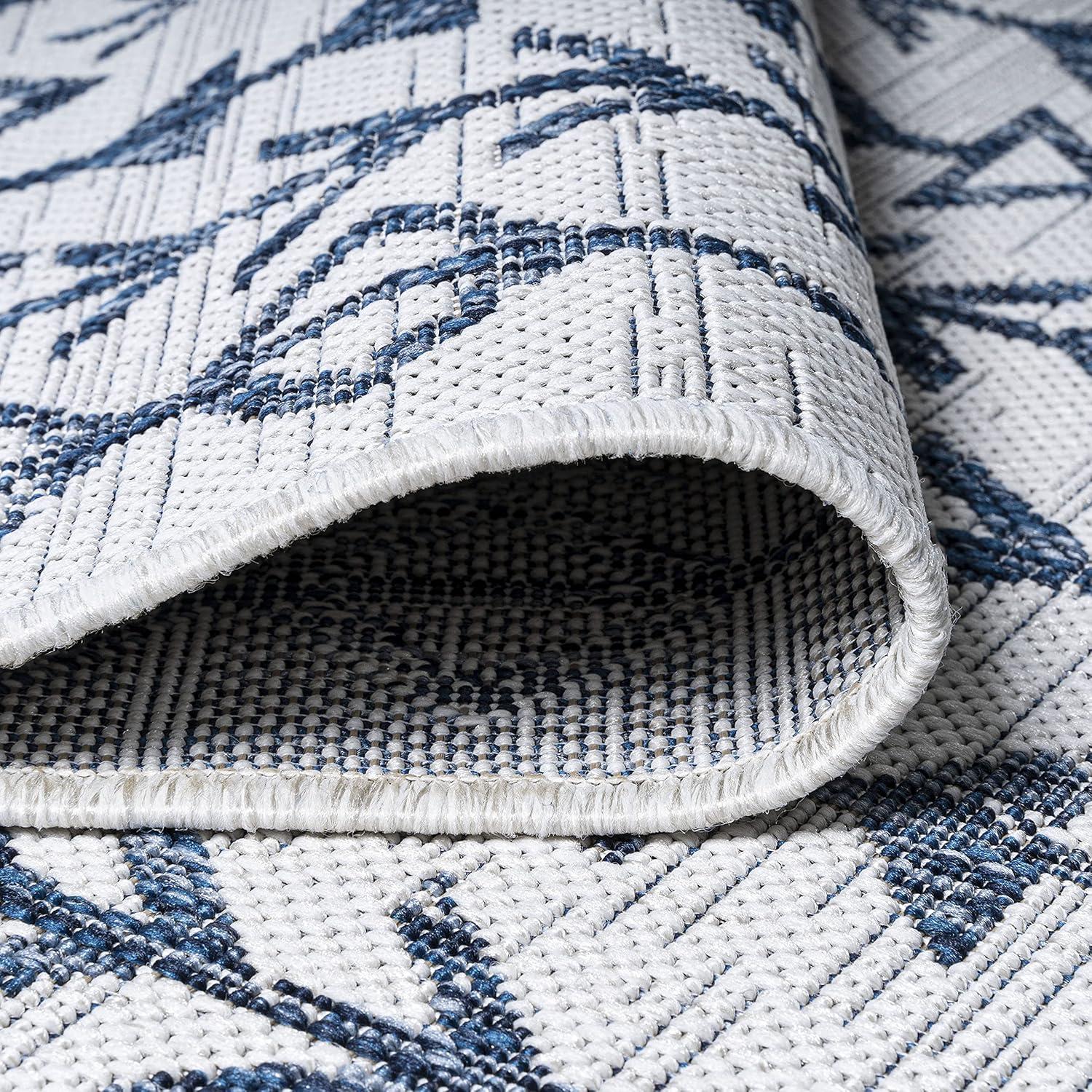 3'x5' Tokay Bohemian Styled Geometric Indoor/Outdoor Area Rug, Ivory/Blue - JONATHAN Y