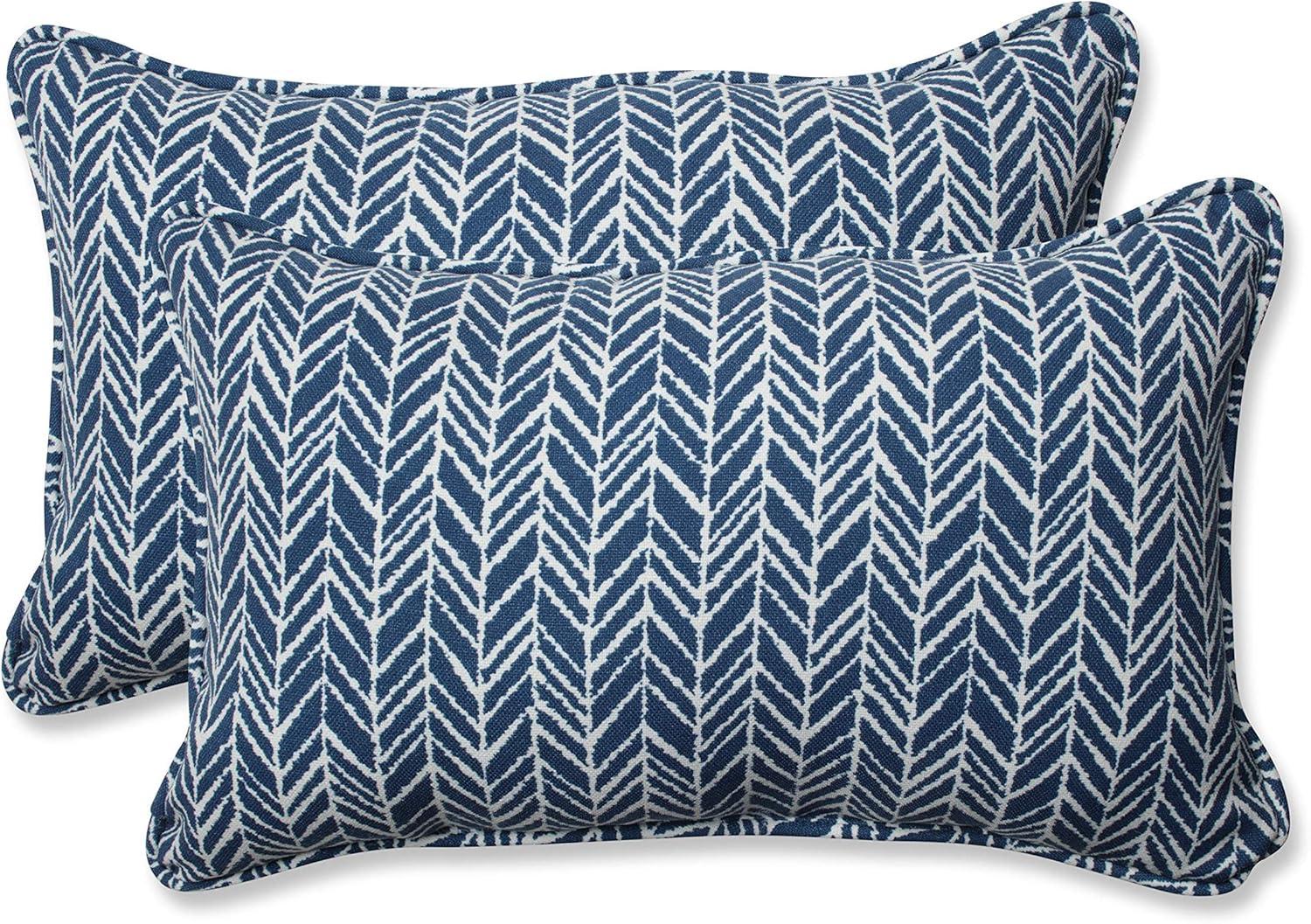 Blue Herringbone Rectangular Outdoor Lumbar Pillow Set