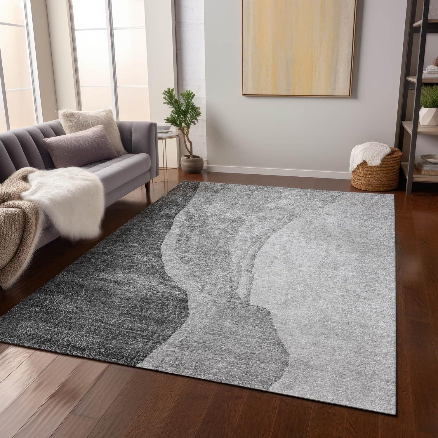 Gray Abstract Synthetic Indoor/Outdoor Washable Area Rug 8' x 10'