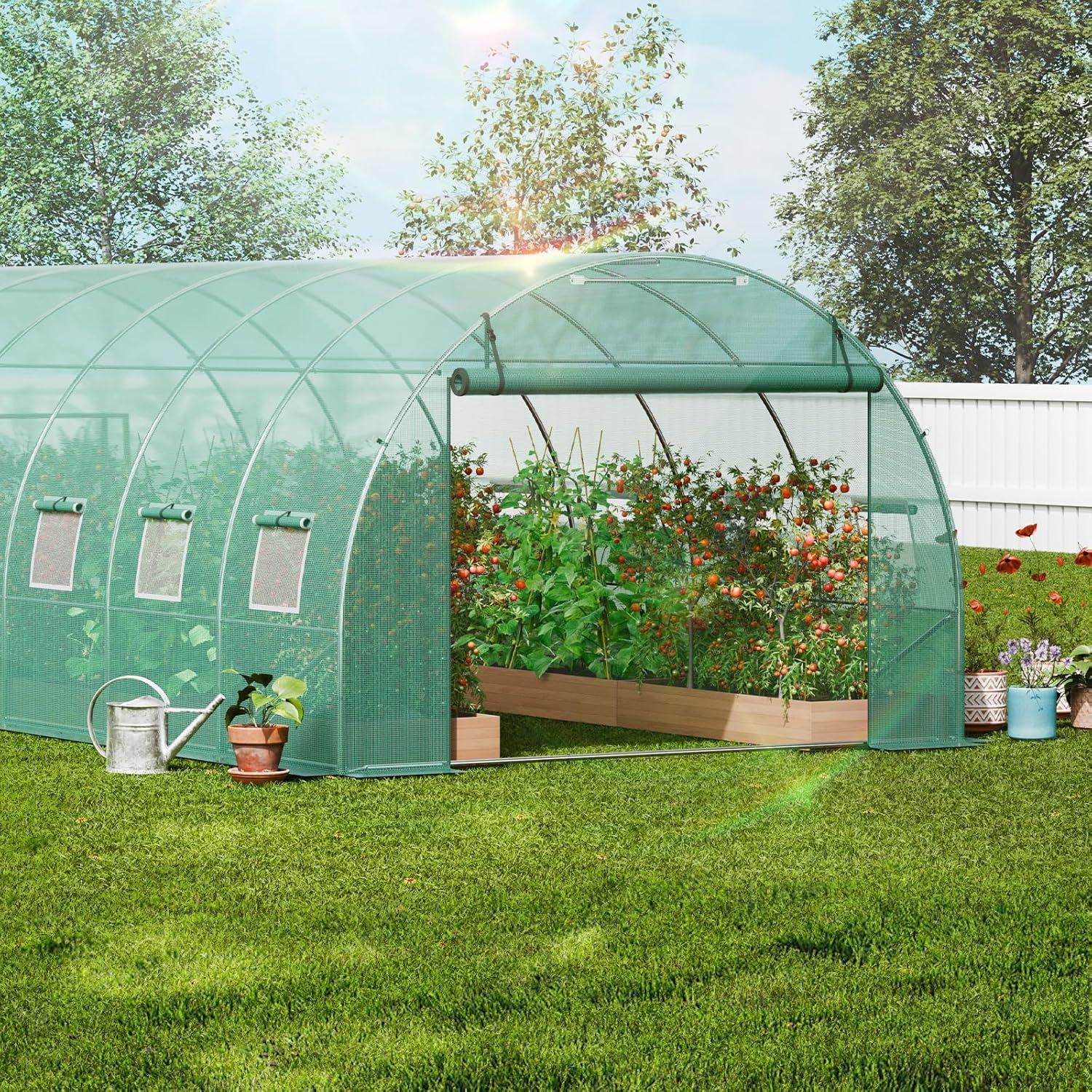 Large Green Walk-In Tunnel Greenhouse with Galvanized Steel Frame