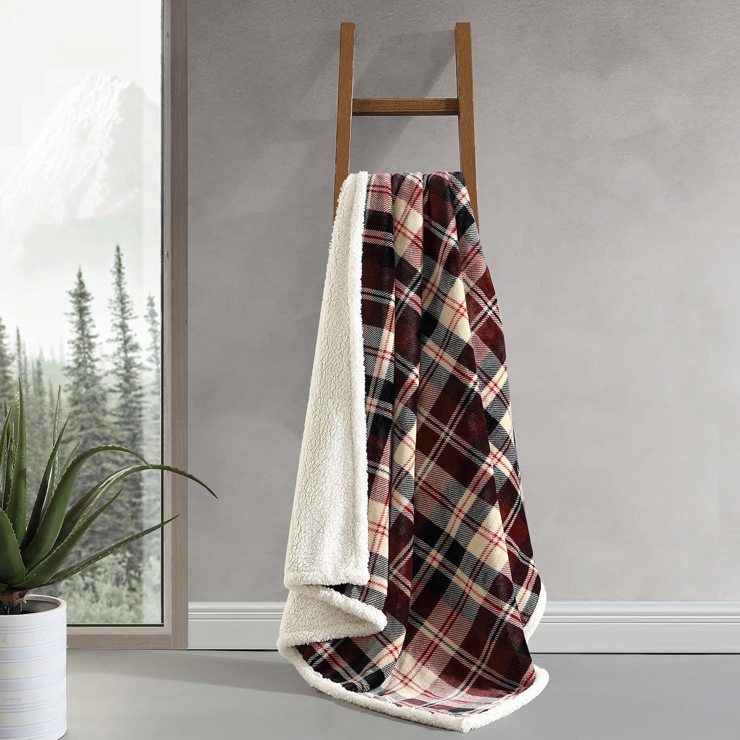 50"x60" Trailhead Plaid Reversible Throw Blanket Red - Eddie Bauer: Cozy Fleece, Machine Washable