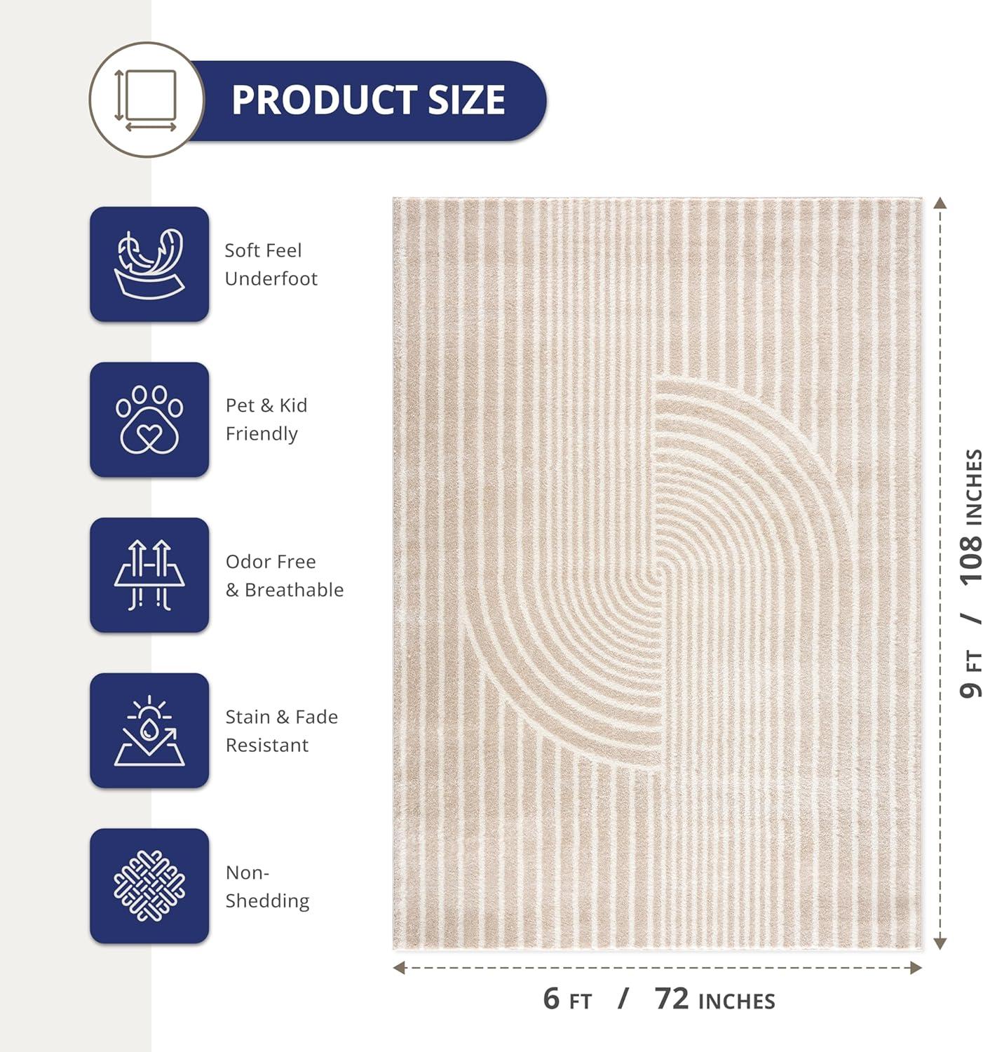 Ivory Geometric 6' x 9' Synthetic Easy-Care Area Rug