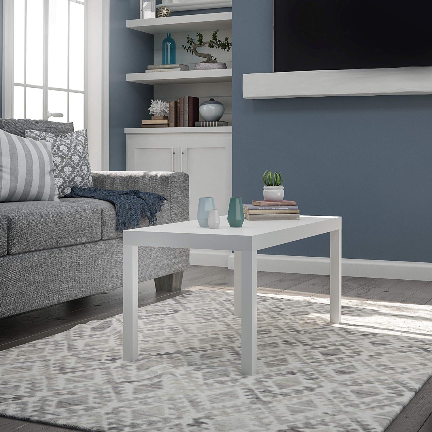 Minimalist White Engineered Wood Rectangular Coffee Table