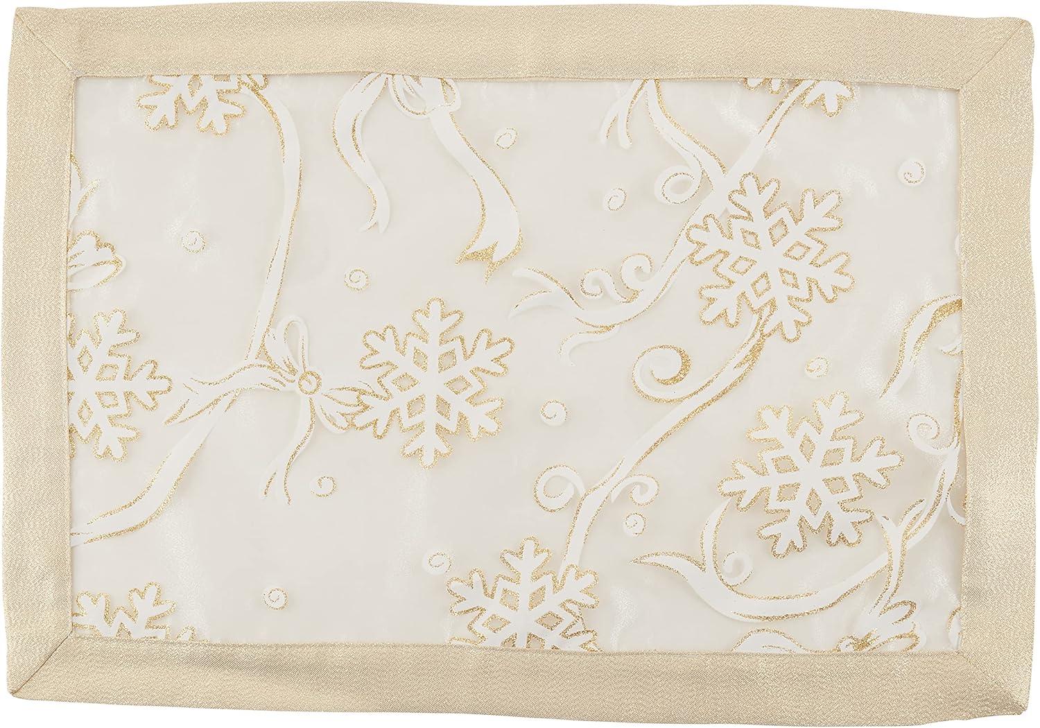 Beige and White Snowflake Polyester Placemats Set of 4