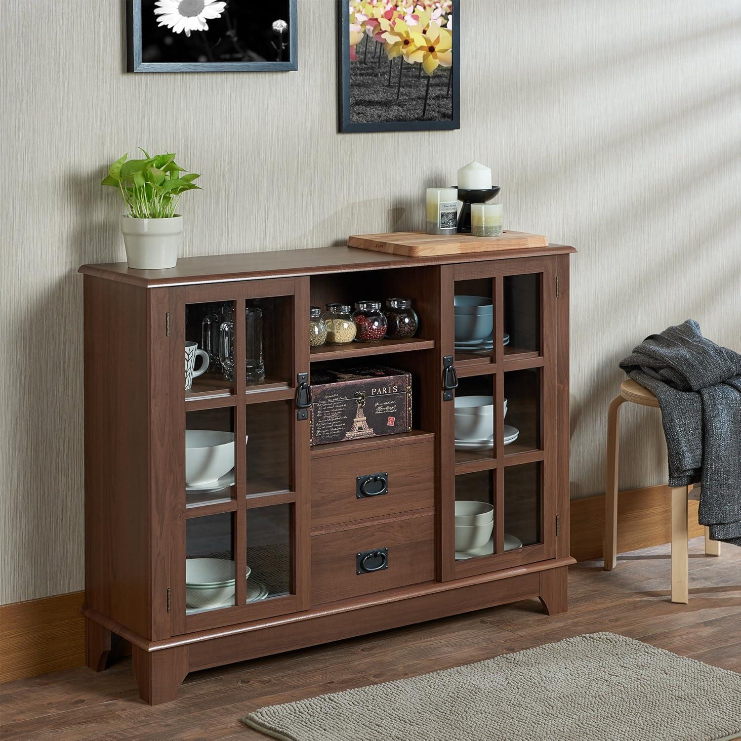 Walnut and Glass Console Table with Storage, 42"