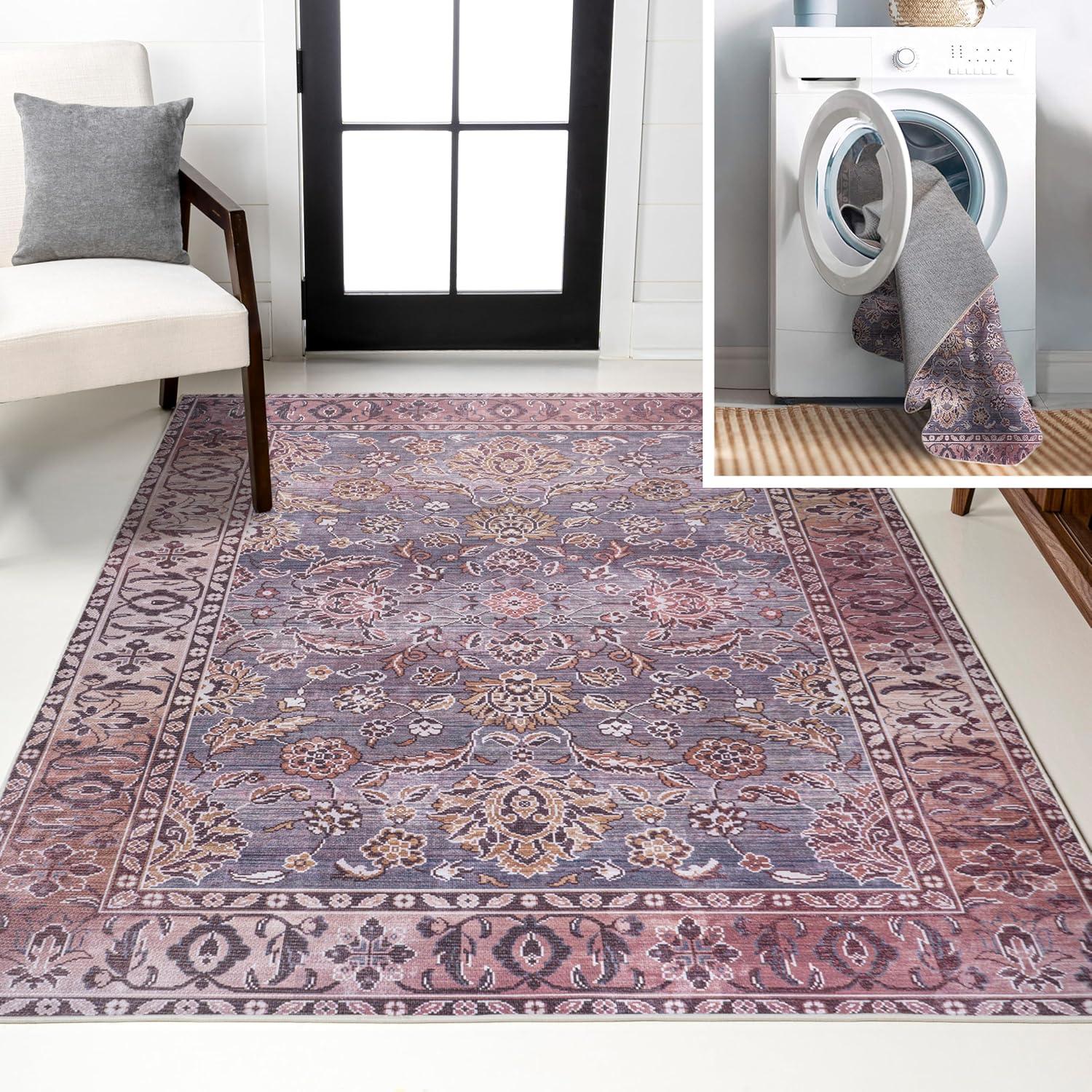 5' x 8' Victoria Ornate Persian All-Over Washable Area Rug, Brown/Gray - JONATHAN Y