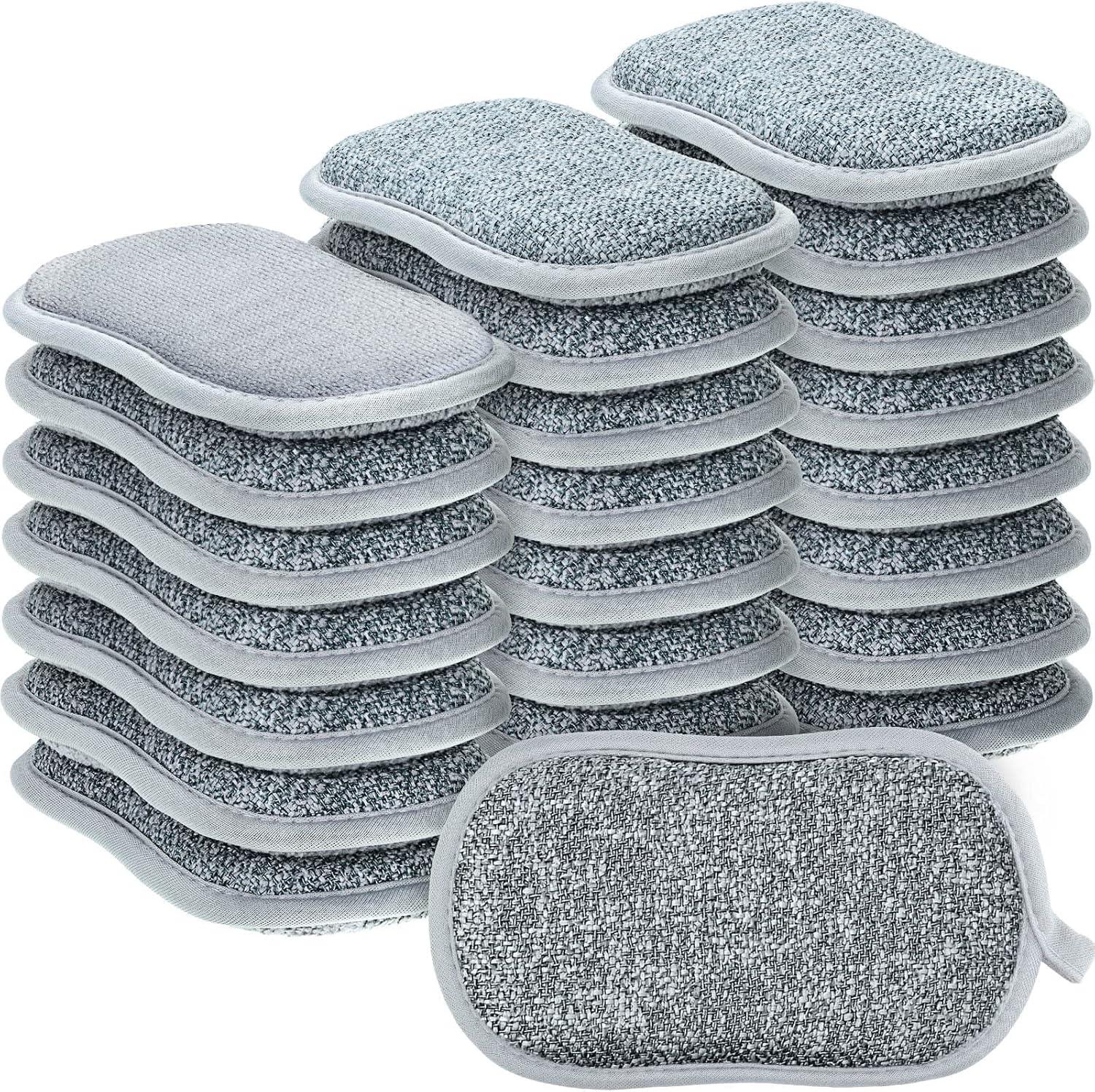 24 Pack Multi Purpose Scrub Sponges Non Scratch Microfiber Sponge Cleaning Dish Scrubber Reusable Dish Sponges for Washing Dishes Along with Heavy Duty Scouring Power (Blue)