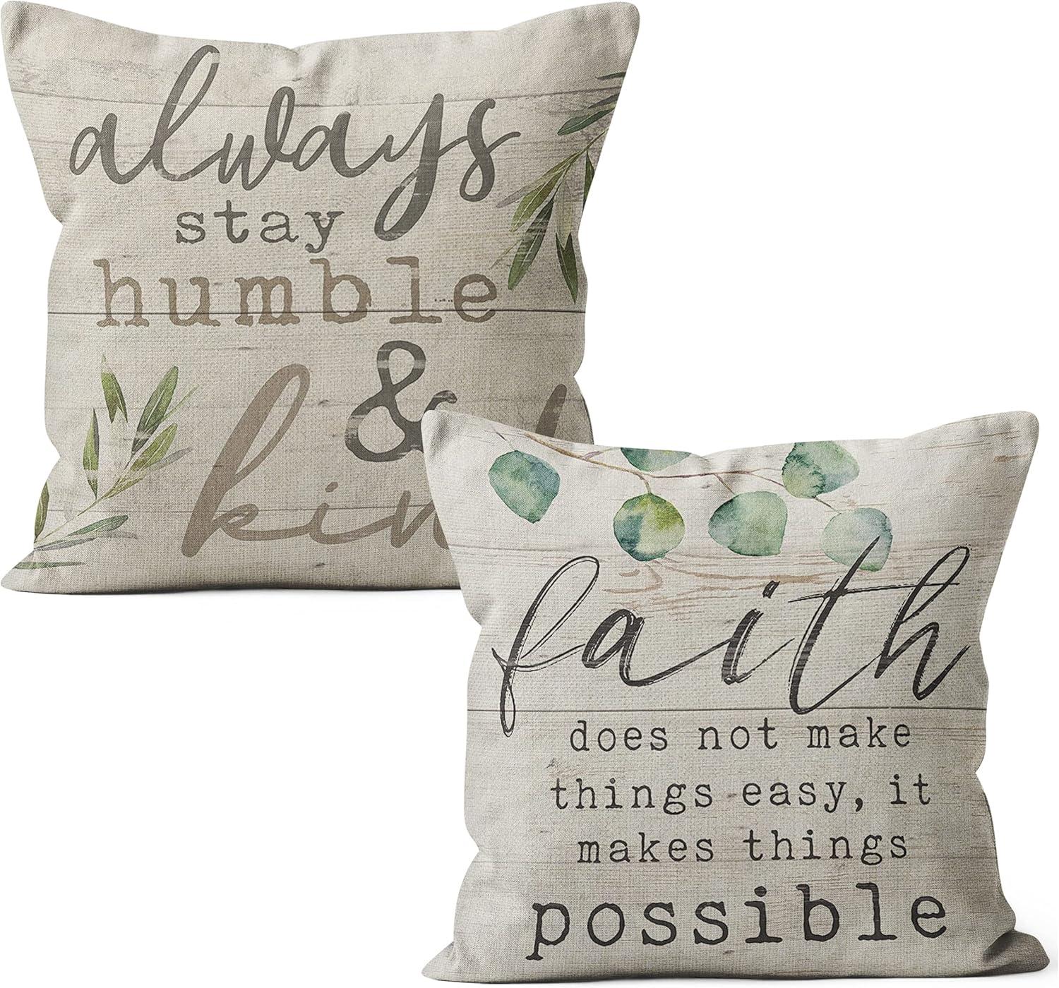 Inspirational Beige Linen Religious Throw Pillow Covers Set