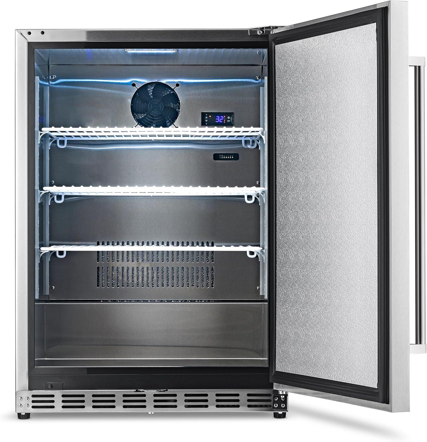 Newair 24" 5.3 Cu. Ft. Commercial Stainless Steel Built-in Beverage Refrigerator, Steel Interior, Weatherproof and Outdoor Rated, ENERGY STAR