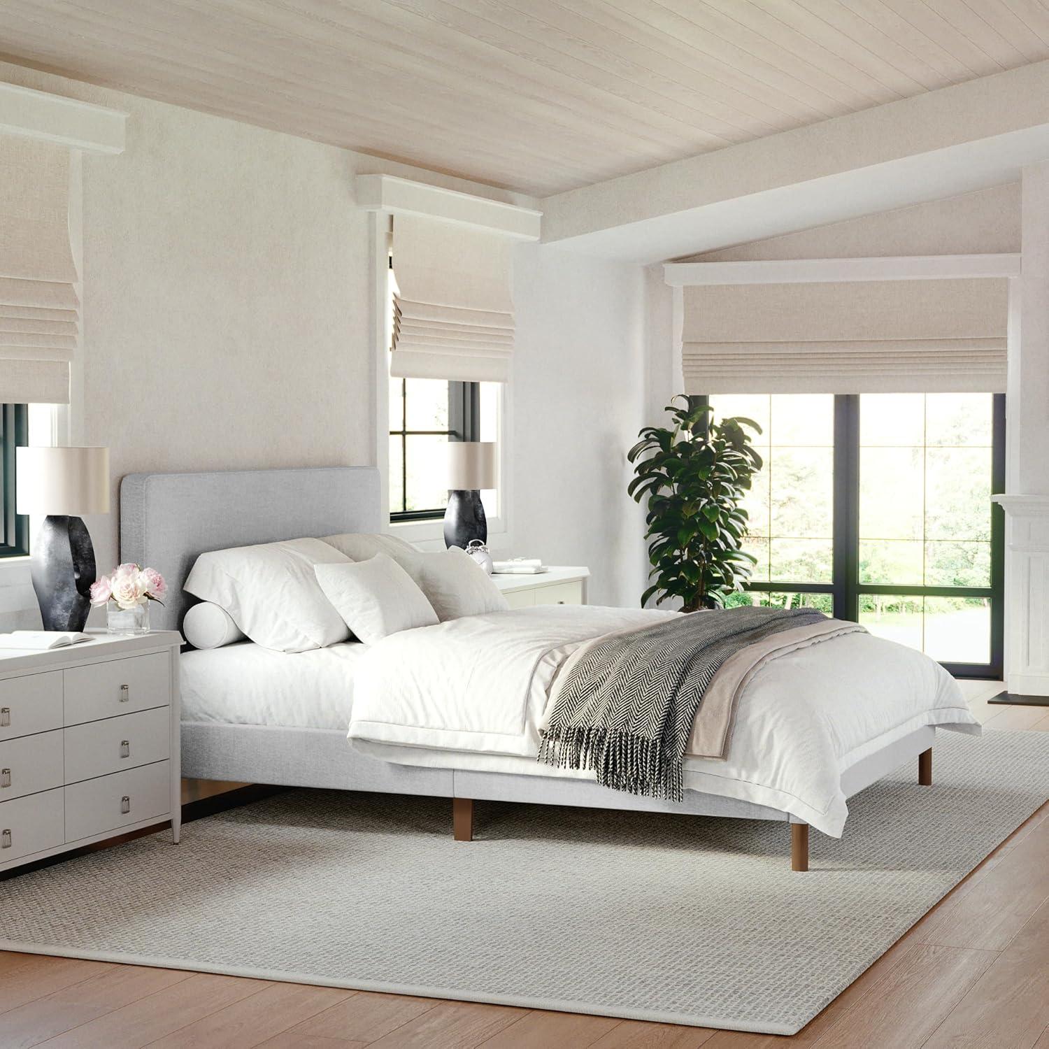 Martha Stewart Britta Upholstered Platform Bed With Piped Detail Headboard