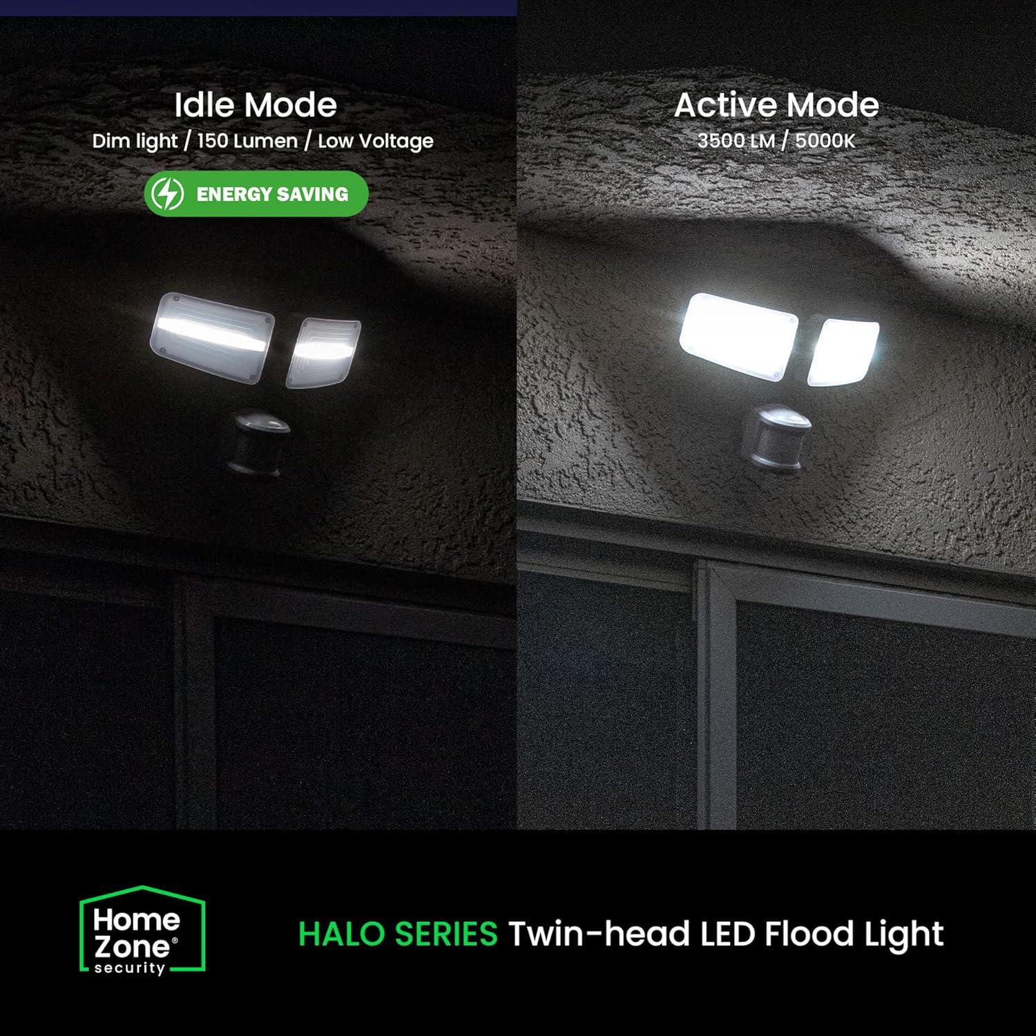 Home Zone Security® 3,000-Lumen Twin-Head Halo Dual-Brightness LED Security Floodlight