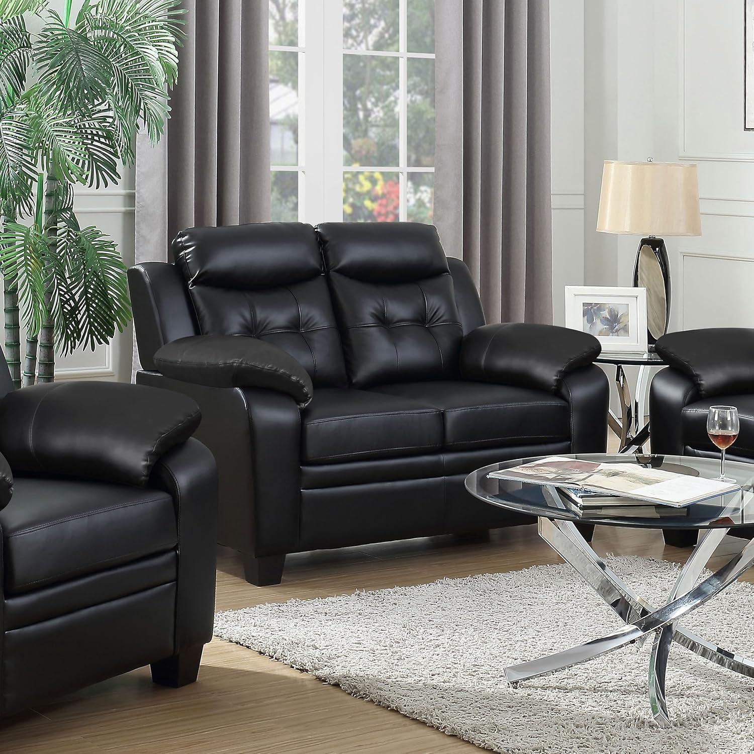 Coaster Leather Sofa Black Finish 506551
