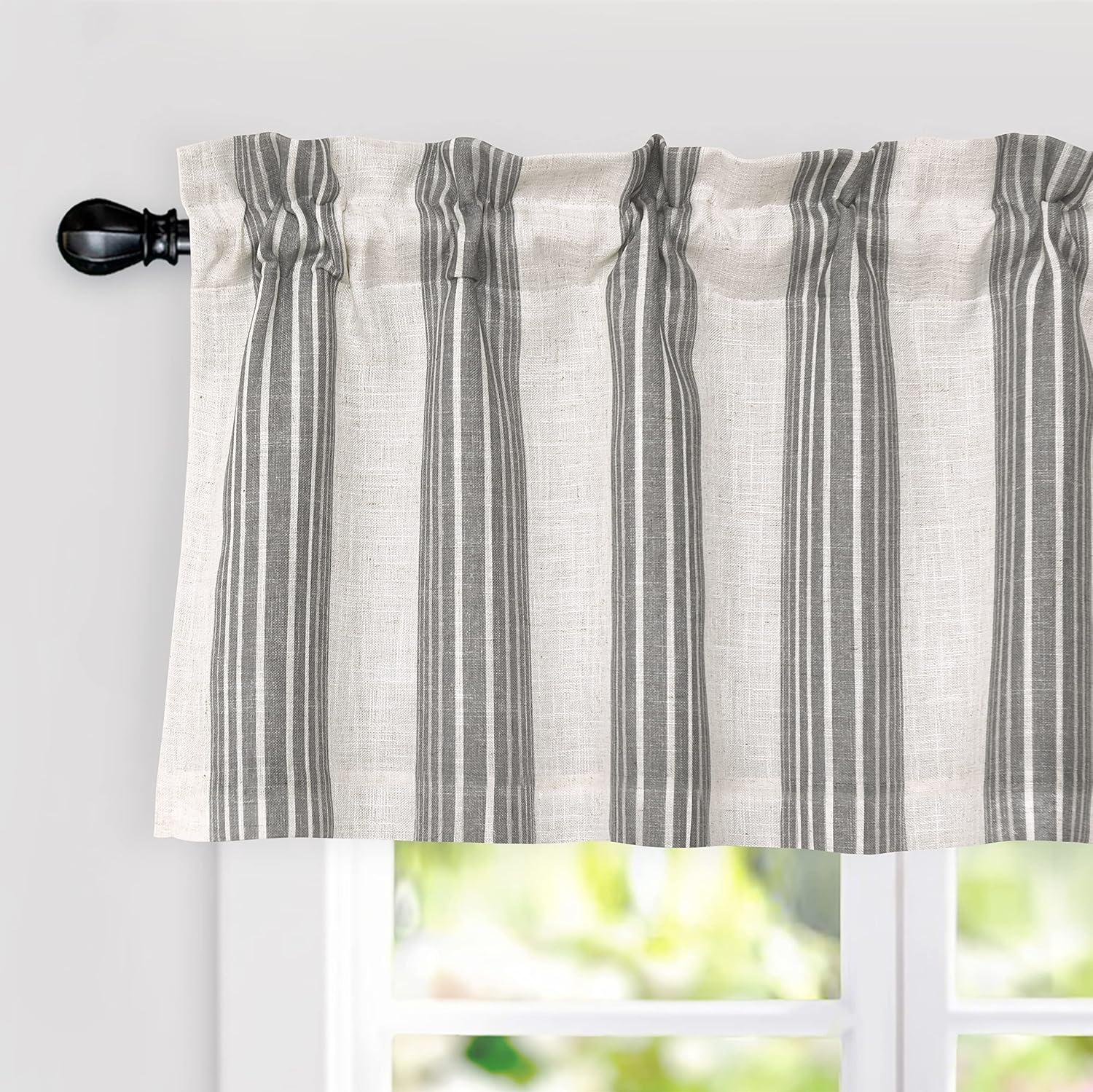 DriftAway Chris Vertical Striped Pattern Linen Textured Blackout Window Curtain Valance Grey 52" width x 18 " length