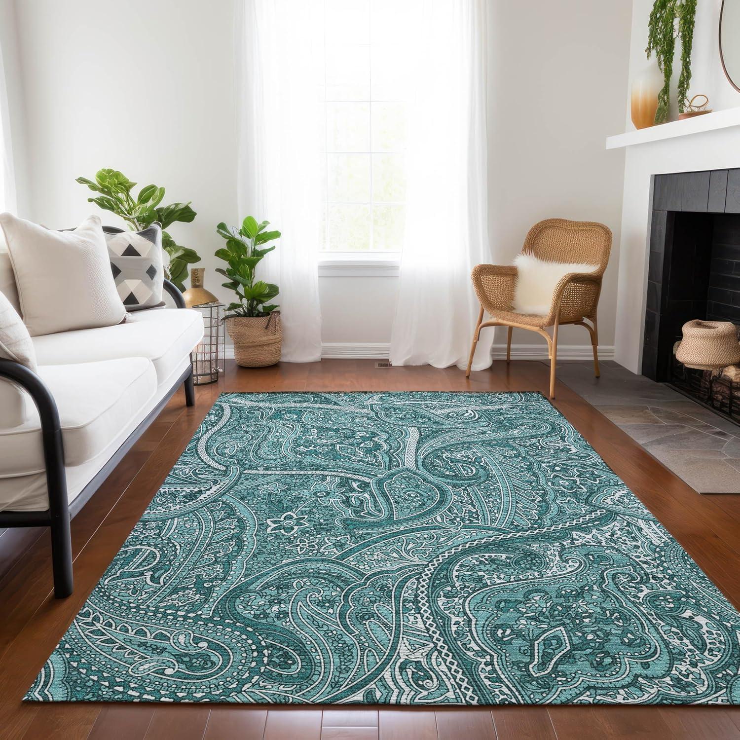 Addison Rugs Chantille Indoor/Outdoor Traditional Paisley Teal Washable Rectangle Rug, 8' x 10'