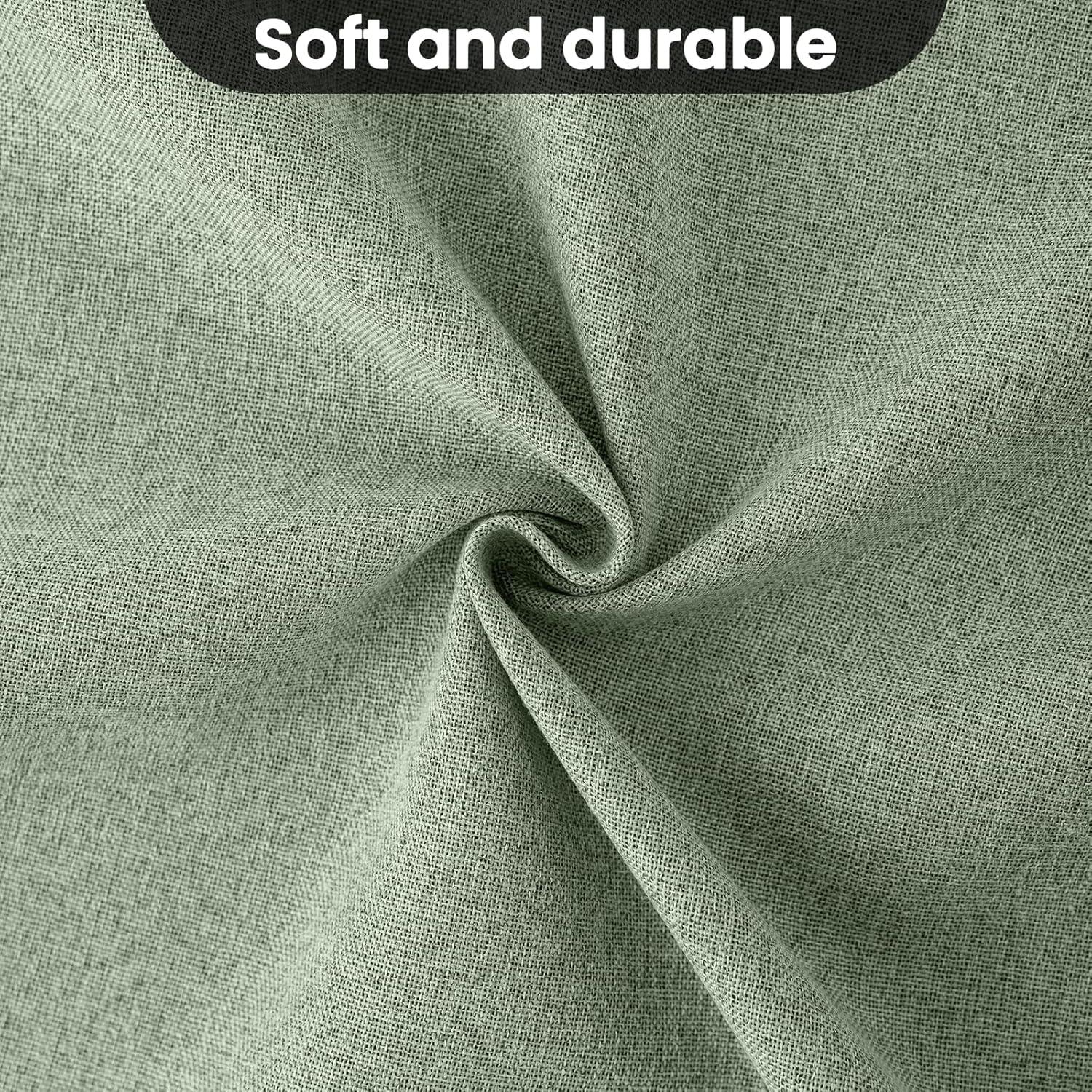 COSVIYA 100% Blackout Sage Green Linen Curtains & Drapes 84 Inch Length 2 Panels Set, Full Room Darkening Grommet Insulated Thermal Window Panels for Bedroom/Living Room,52x84 inches