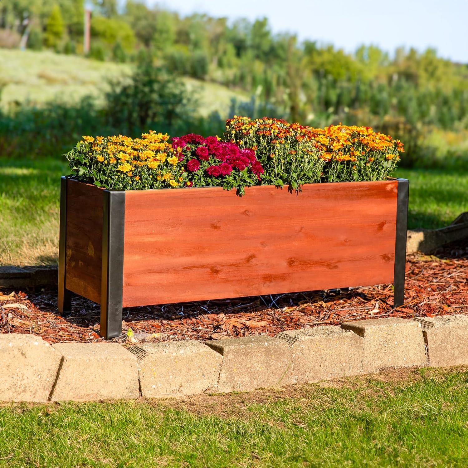 Roxey Acacia Wood Rectangular Raised Garden Bed Planter Box - 37" x 13" x 14.75"