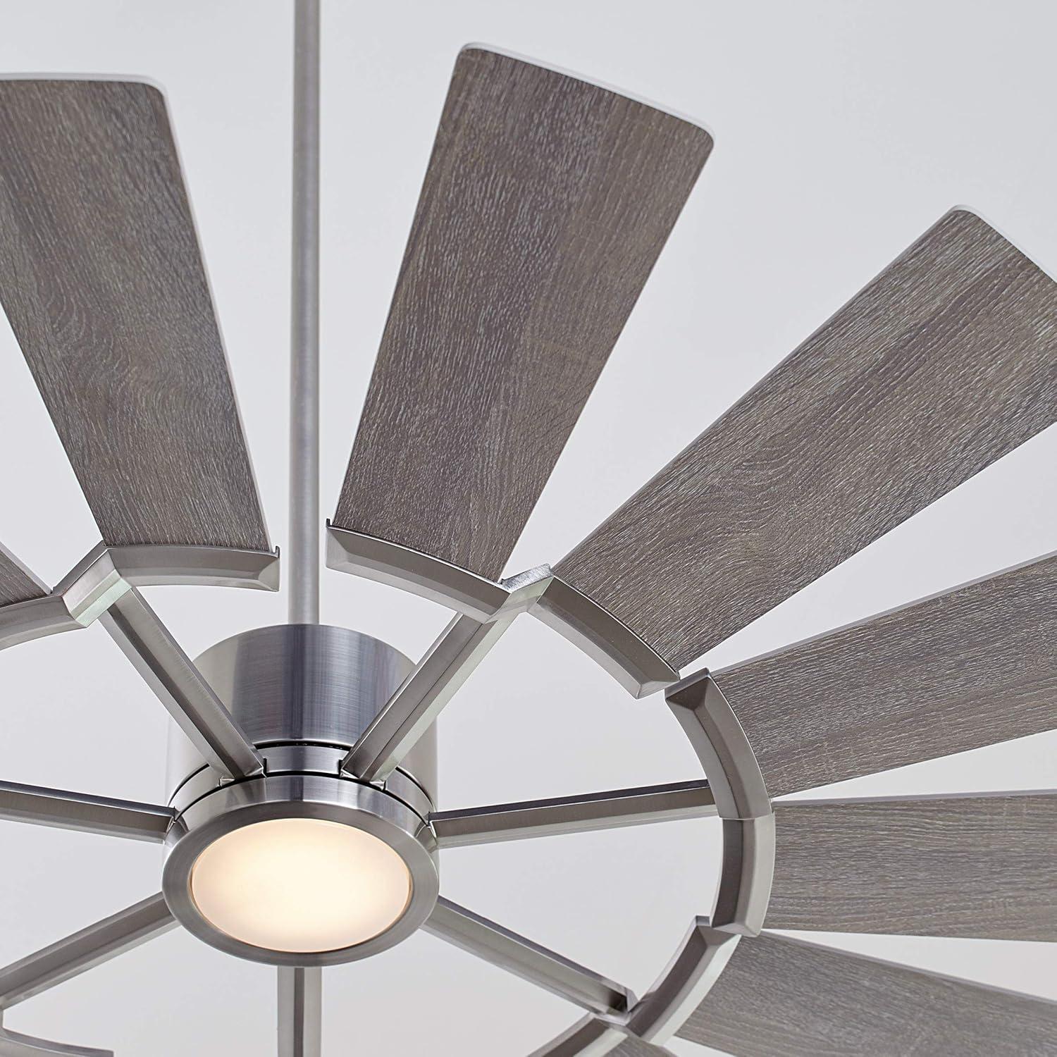 Prairie II 52" Brushed Steel Windmill-Inspired Ceiling Fan with LED Light