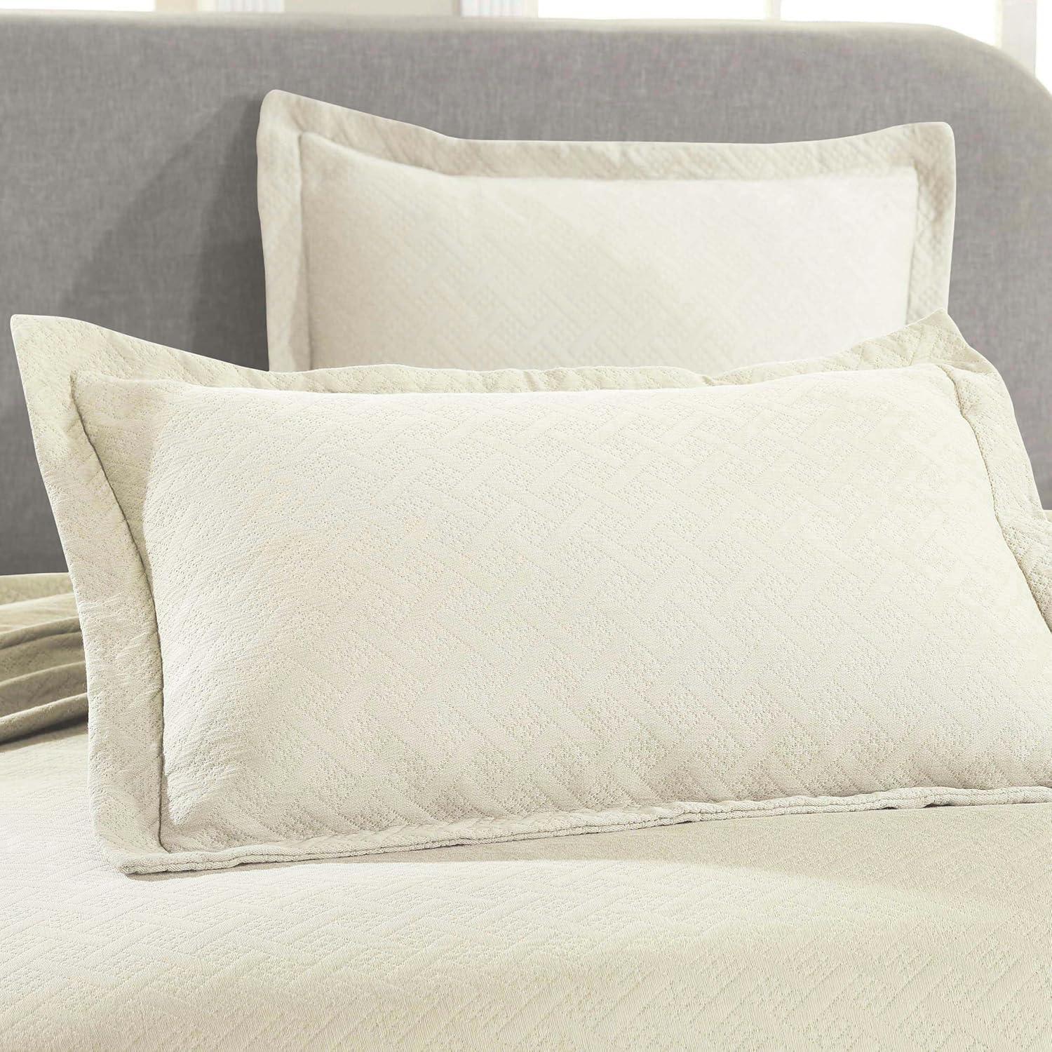 Superior 100% Cotton Basket Weave Bedspread 3 Piece Set, Twin, Ivory