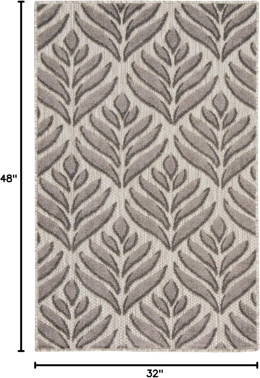 Nourison Aloha Tropical Palm Flatweave High-Low Indoor Outdoor Area Rug Charcoal 2'8" x 4'