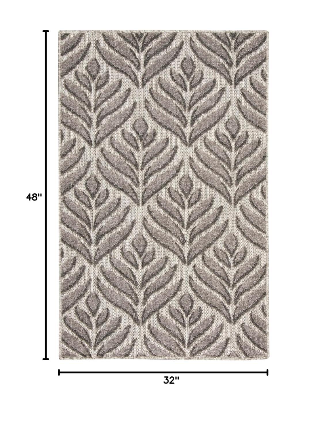Nourison Aloha Tropical Palm Flatweave High-Low Indoor Outdoor Area Rug Charcoal 2'8" x 4'