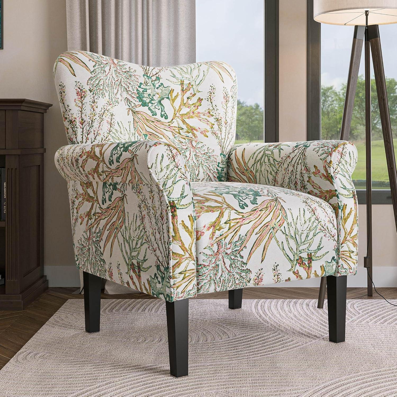 BELLEZE Modern Allston Living Room High Back Linen Accent Chair, Green Coral