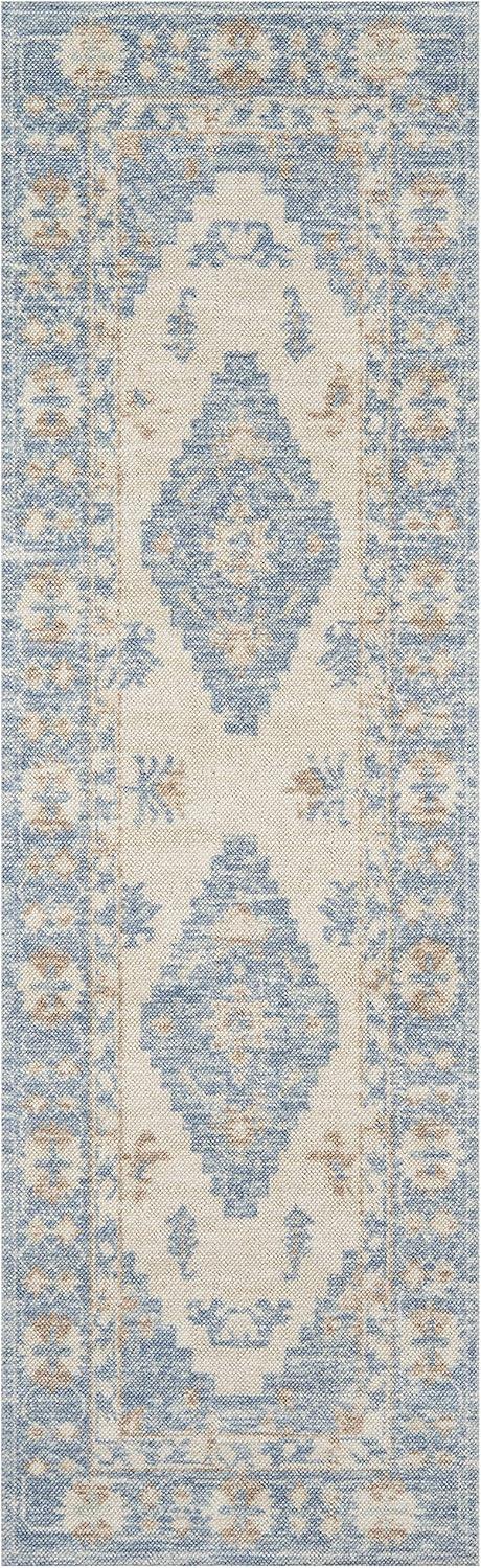 Anatolia Blue and Beige Wool Runner Rug