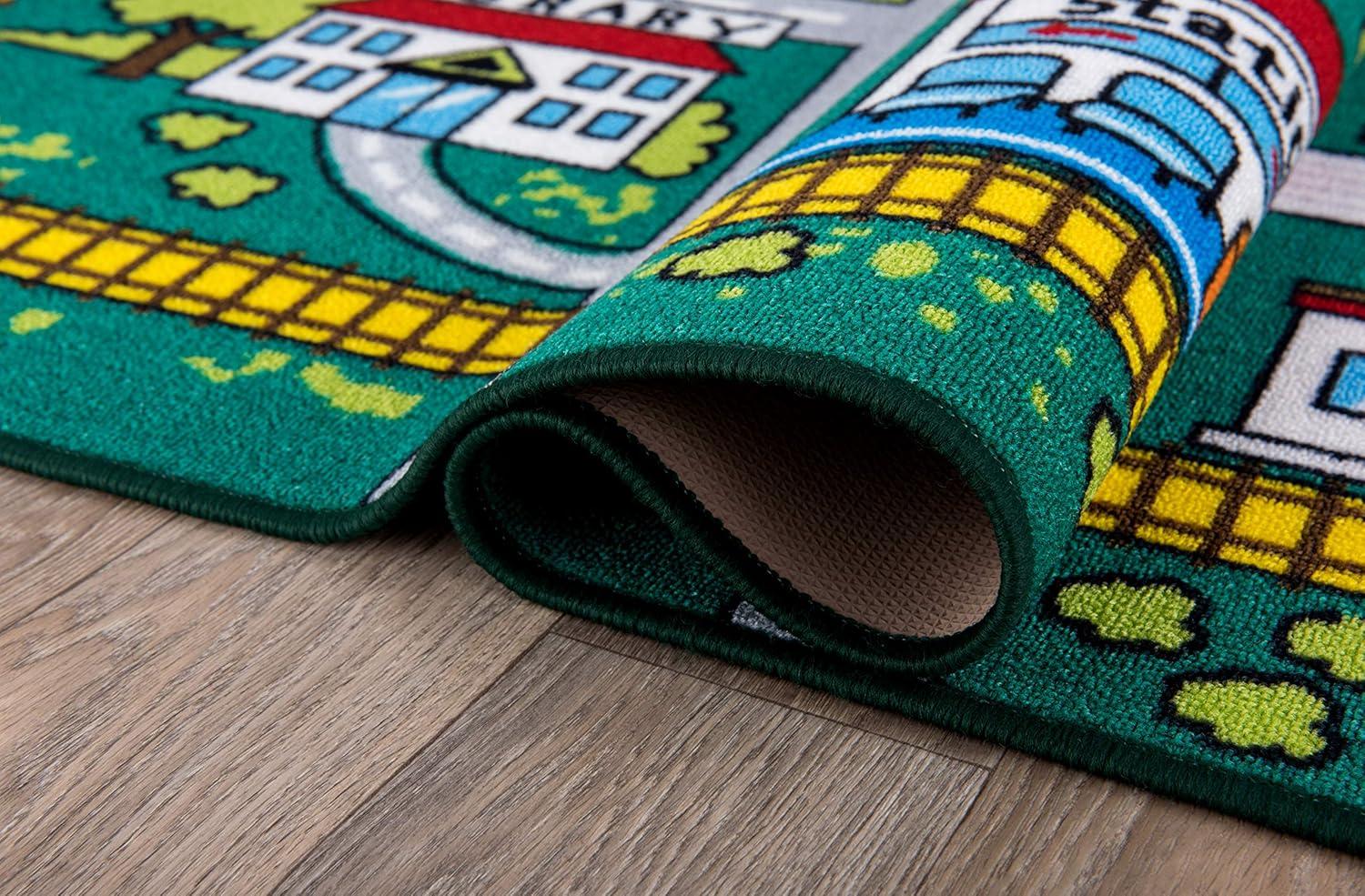 World Rug Gallery Kids Educational Learning City Life Road Non Slip Area Rug - Green 5' x 7'