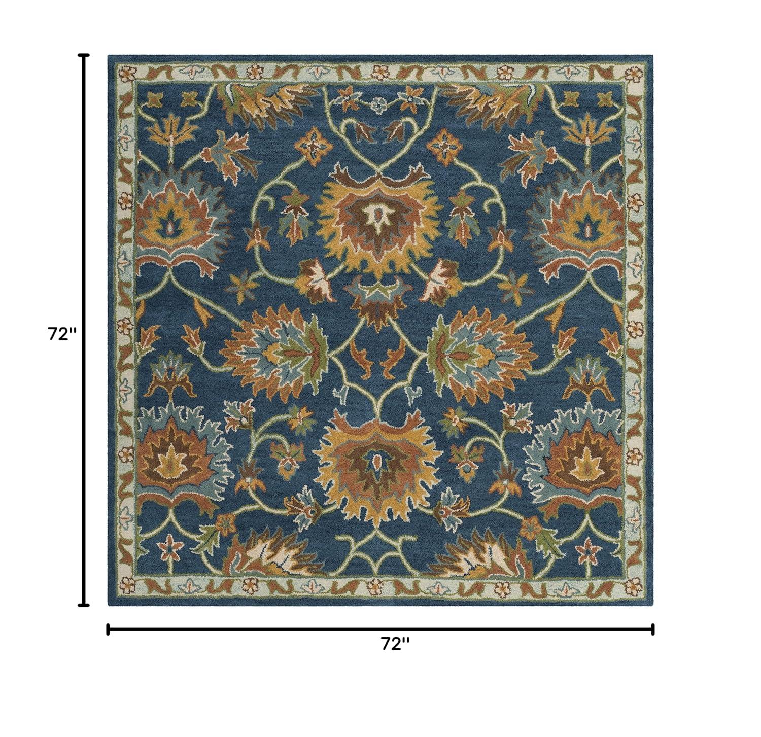 SAFAVIEH Heritage Sharla Floral Wool Area Rug, Navy, 6' x 6' Square