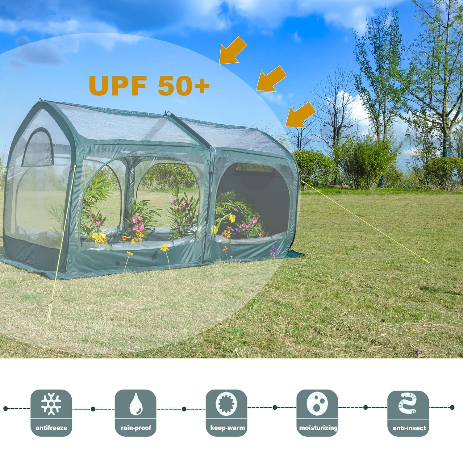 porayhut Pop Up Greenhouse Cover Flower House Mini Gardening Plant Flower Sunshine Room Room,Backyard PVC Greenhouse Cover for Cold Frost Protector Gardening Plants (Tunnel Grennhouse)