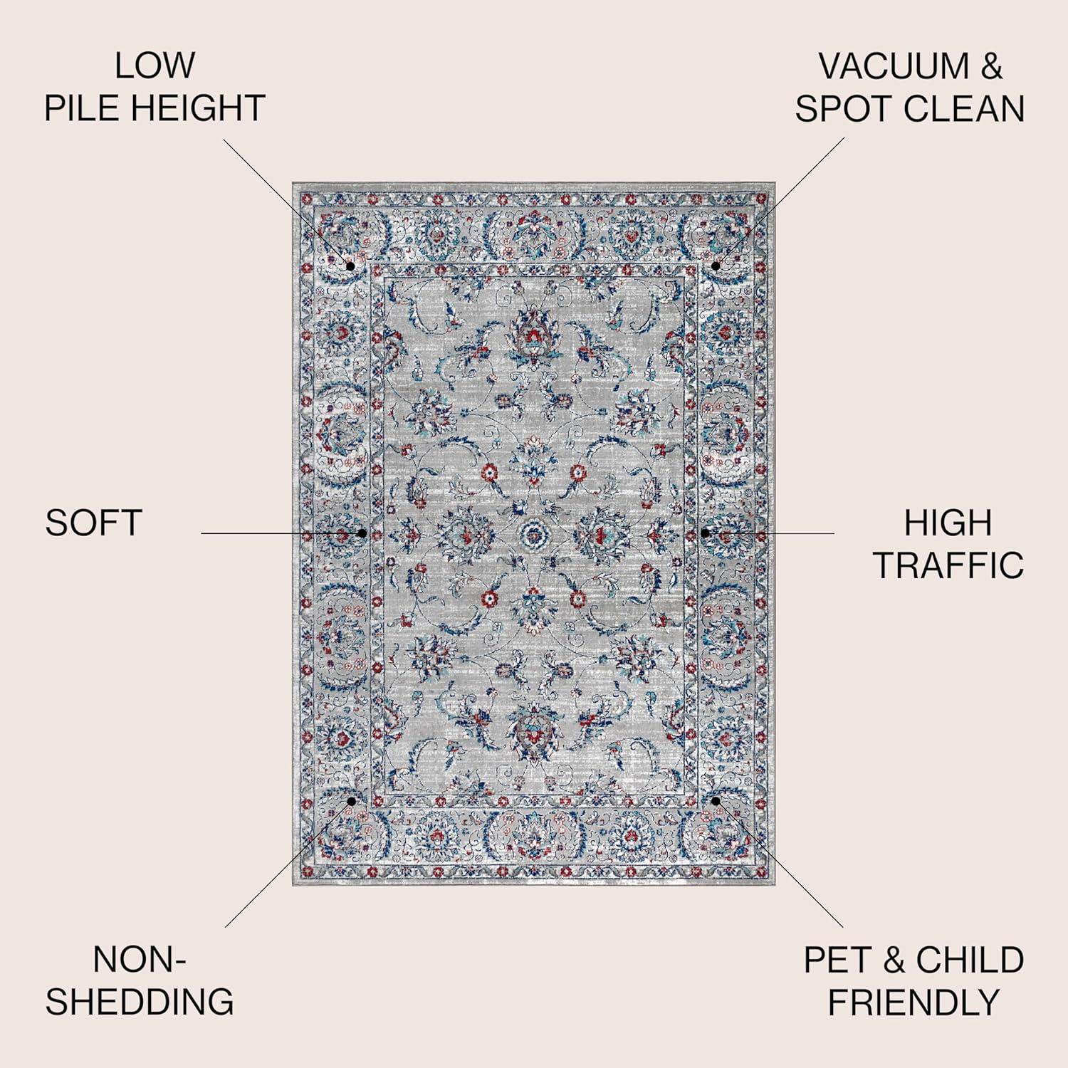 5'x5' Modern Persian Vintage Medallion Area Rug, Light Grey/Red - JONATHAN Y