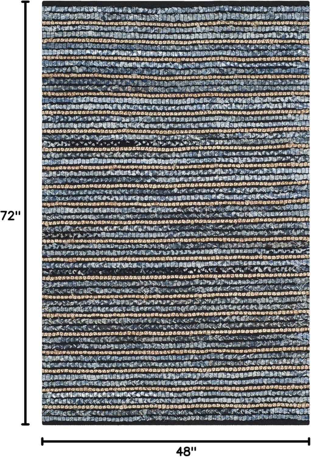 Blue and Natural Cotton Flat Woven Reversible Rug, 4' x 6'