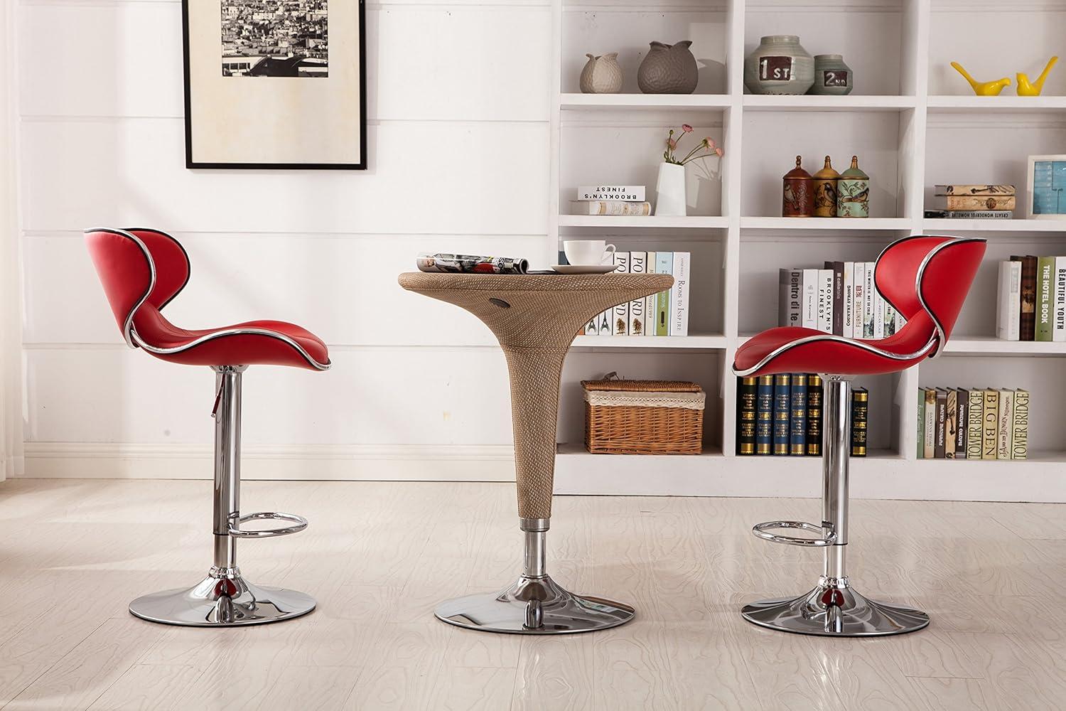 Roundhill Furniture Masaccio Faux Leather Airlift Adjustable Swivel Barstool, Red, Set of 2
