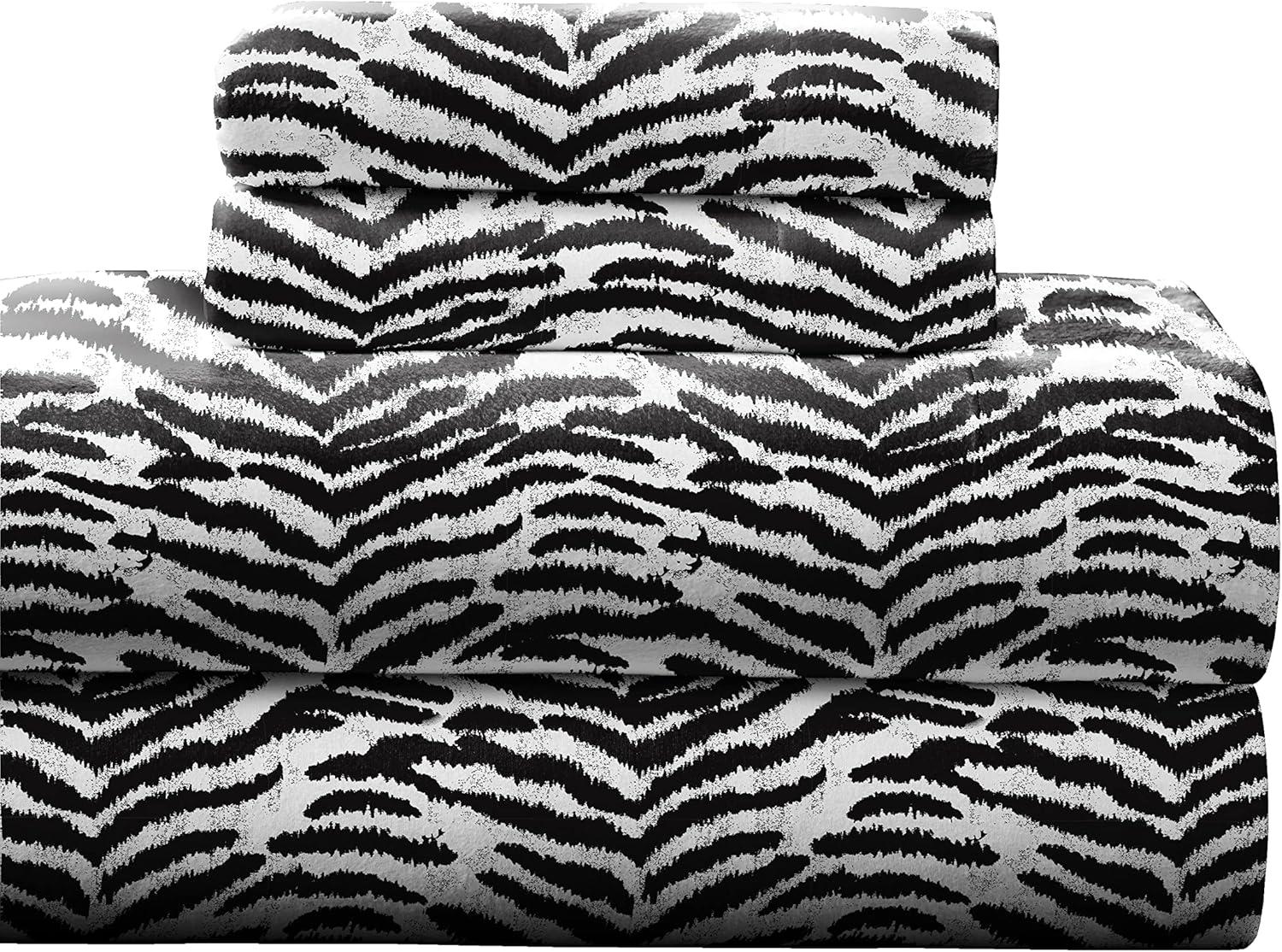 Pointehaven 180 GSM Cotton Flannel Sheet Set - Full, Zebra