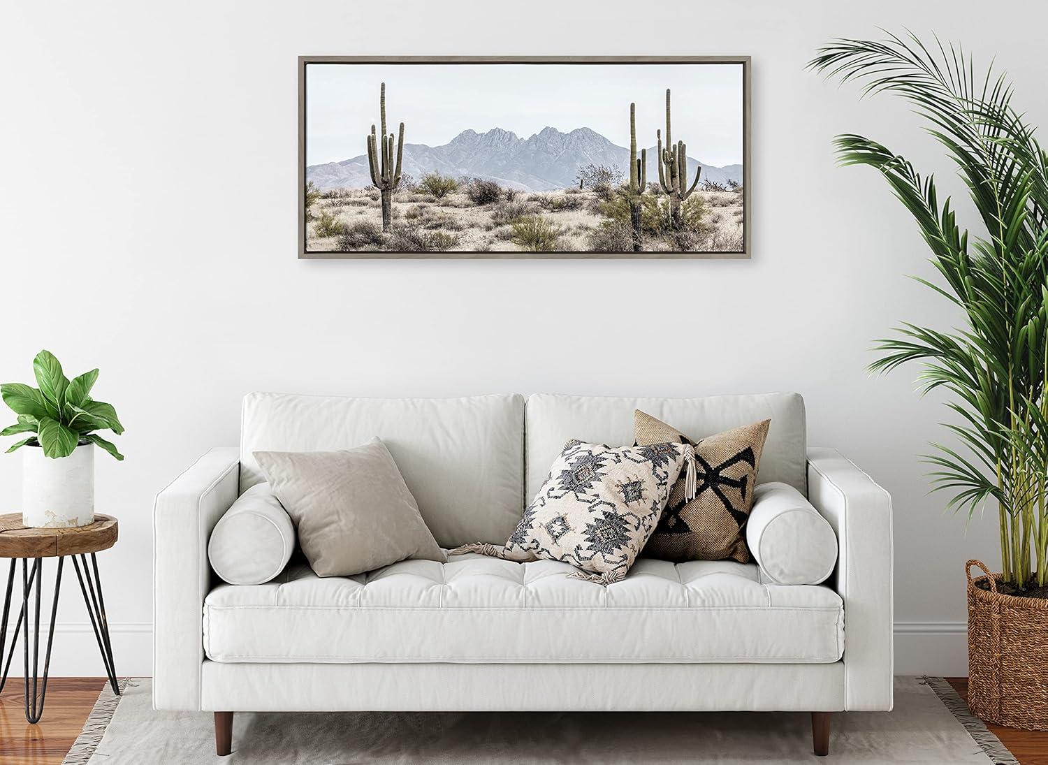 Kate and Laurel - Sylvie Tall Saguaro Cacti Desert Mountain Framed Canvas by The Creative Bunch Studio