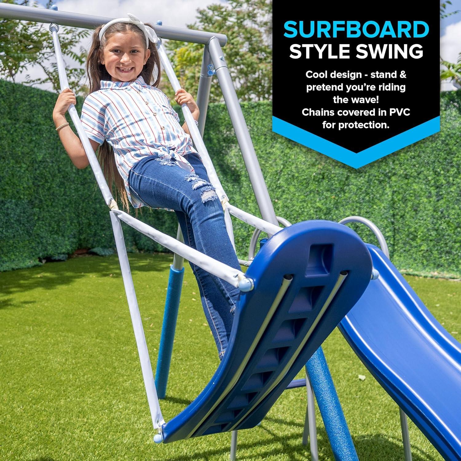 Sportspower Super Surfer Metal with 6' Slide Skyflyer Surfboard Standing Swing Set