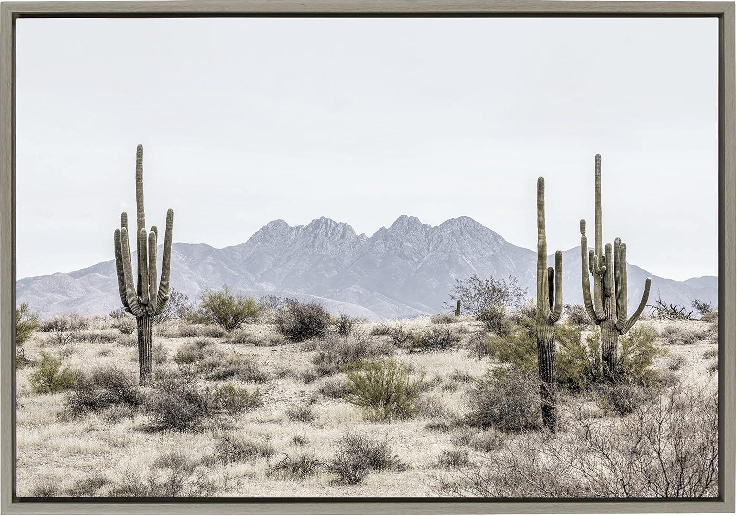 Kate and Laurel - Sylvie Tall Saguaro Cacti Desert Mountain Framed Canvas by The Creative Bunch Studio